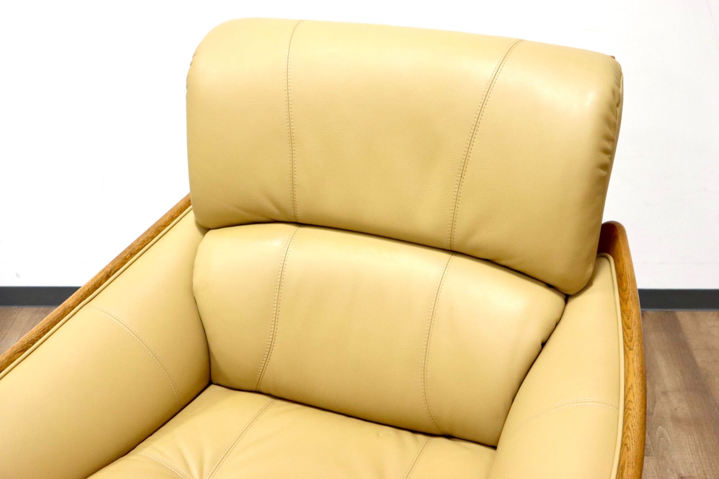 GMGH325○浜本工芸 / HAMAMOTO のぞみ 1人掛けソファ シングルソファ アームソファ 椅子 本革 芥子色 楢材 モダン 国産家具 定価約14万