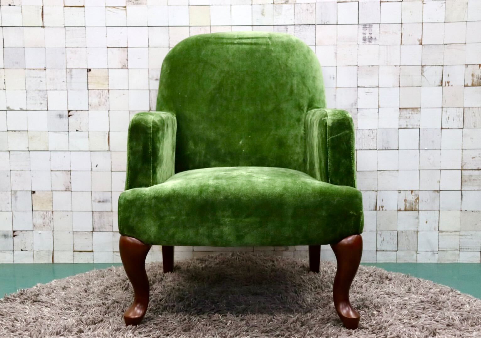 GMGK375C○Canffy / キャンフィー CA-0001 アームチェア シングルソファ ラウンジチェア グリーン ファブリック 定価約5.8万 展示品