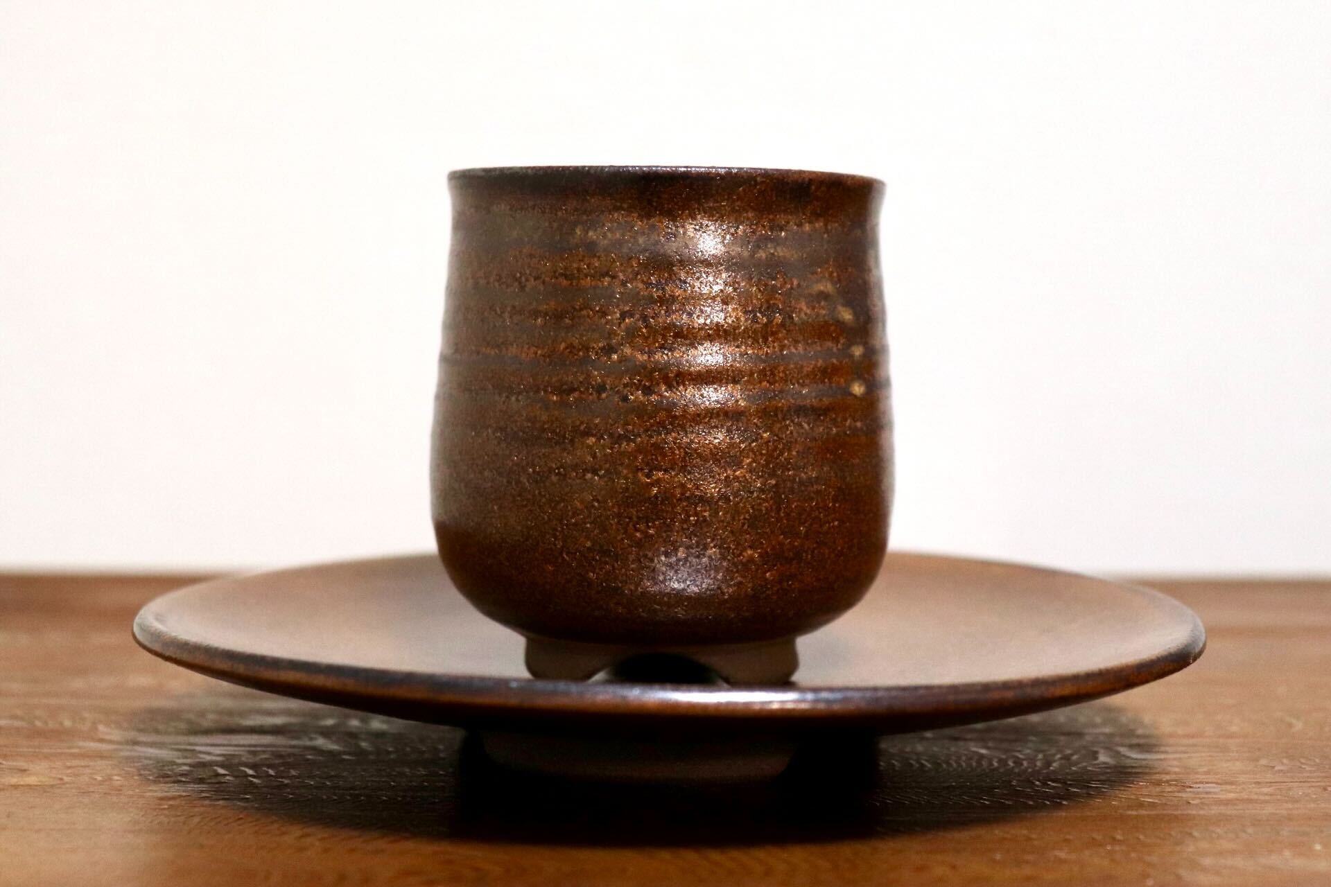 GMIO466B○千代市陶房 清水千代市 丹波焼 コーヒー椀皿 陶器 丹波篠山 伝統工芸 未使用