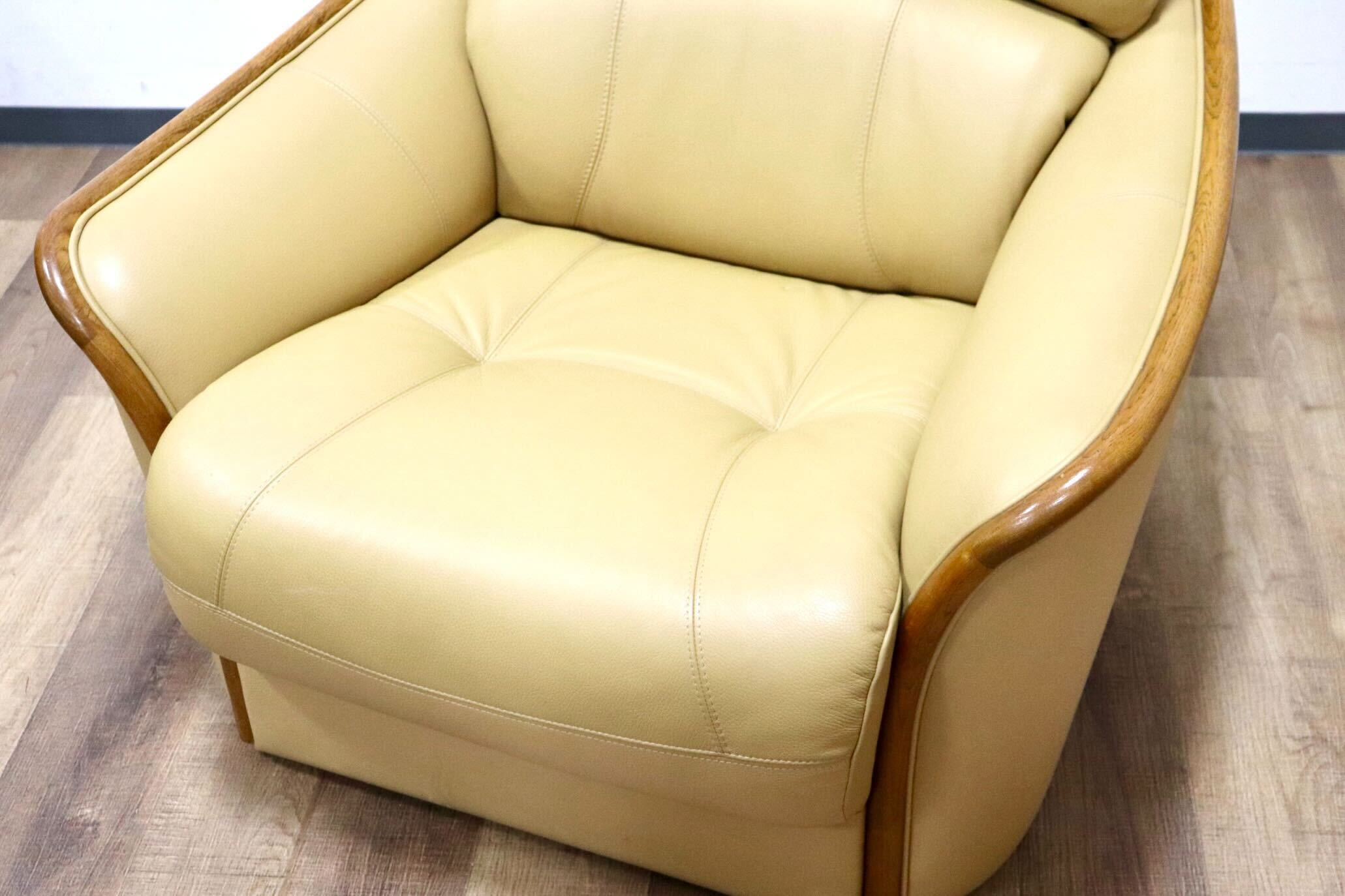 GMGH325○浜本工芸 / HAMAMOTO のぞみ 1人掛けソファ シングルソファ アームソファ 椅子 本革 芥子色 楢材 モダン 国産家具 定価約14万