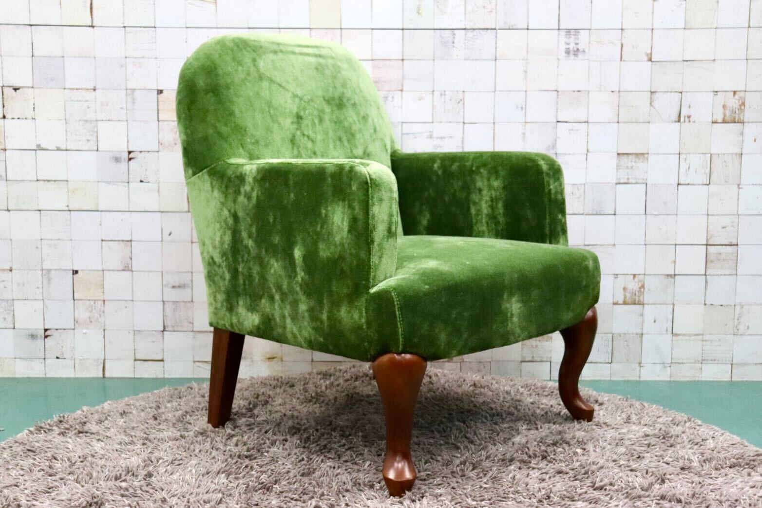 GMGK375C○Canffy / キャンフィー CA-0001 アームチェア シングルソファ ラウンジチェア グリーン ファブリック 定価約5.8万 展示品