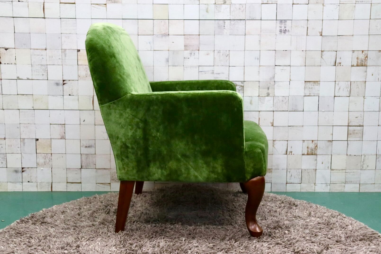 GMGK375C○Canffy / キャンフィー CA-0001 アームチェア シングルソファ ラウンジチェア グリーン ファブリック 定価約5.8万 展示品