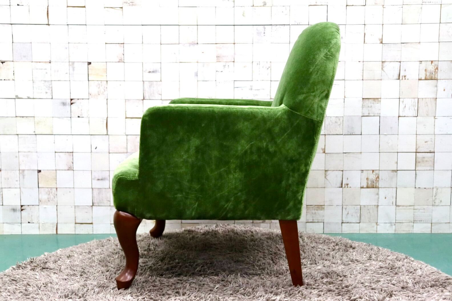 GMGK375C○Canffy / キャンフィー CA-0001 アームチェア シングルソファ ラウンジチェア グリーン ファブリック 定価約5.8万 展示品