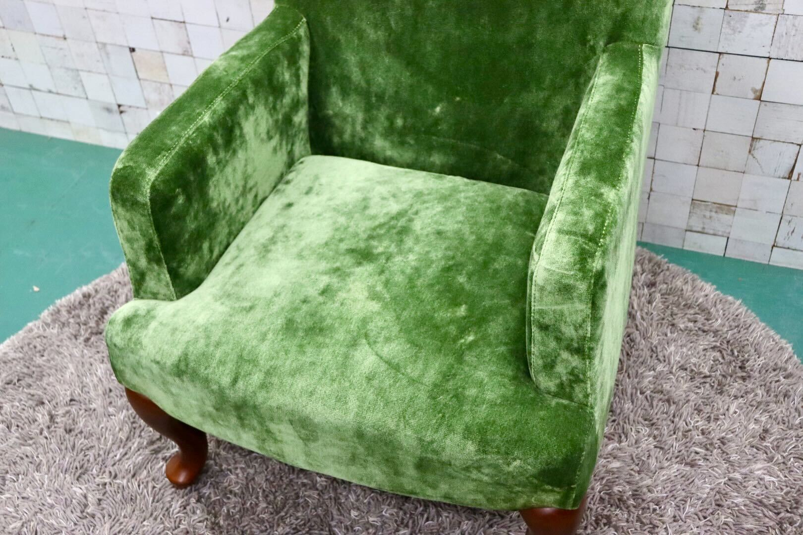 GMGK375C○Canffy / キャンフィー CA-0001 アームチェア シングルソファ ラウンジチェア グリーン ファブリック 定価約5.8万 展示品