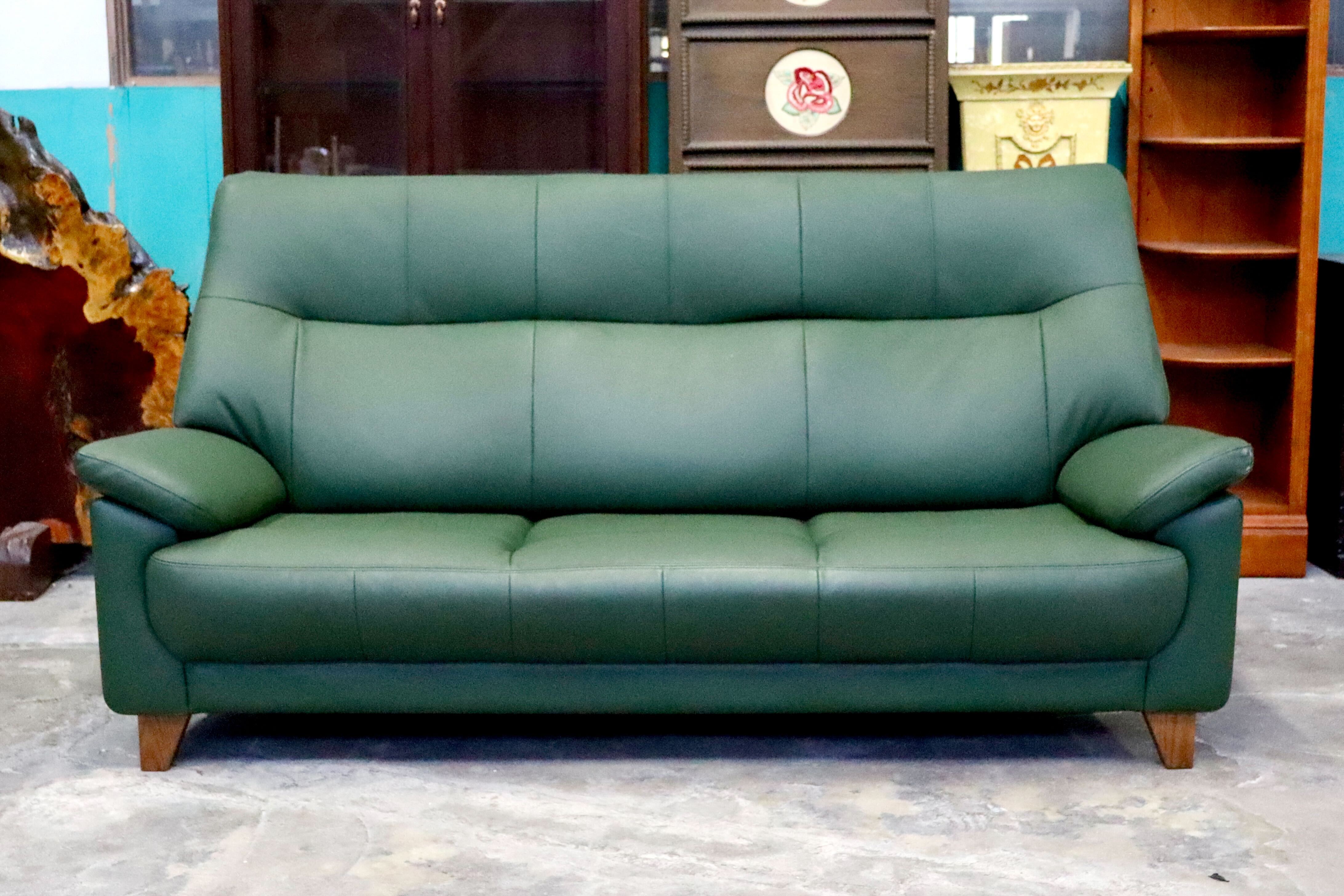 GMIS359○3人掛けソファ トリプルソファ 本革 長椅子 モダン グリーン ヴィンテージ 応接 クラシック 関家具 検)