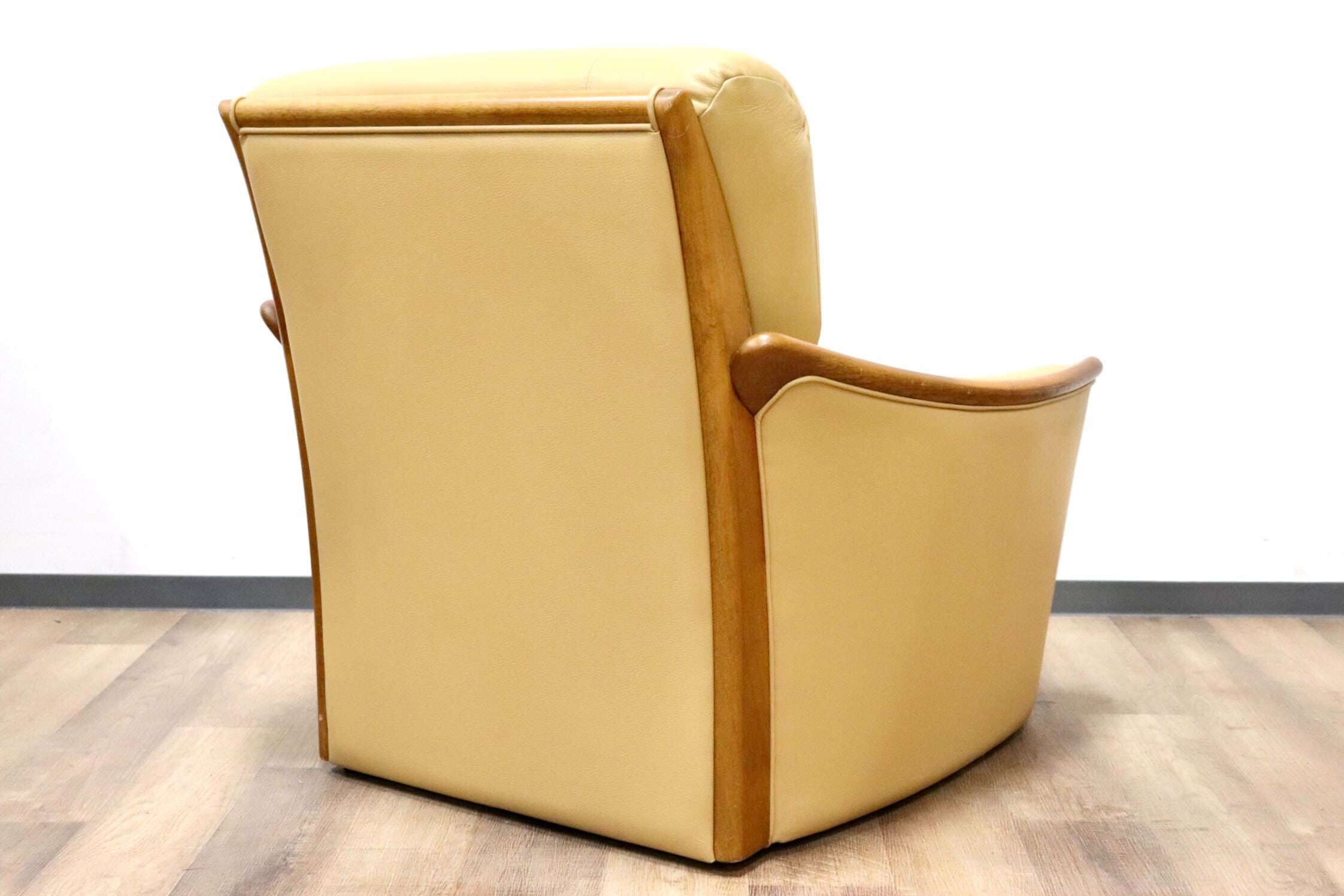 GMGH325○浜本工芸 / HAMAMOTO のぞみ 1人掛けソファ シングルソファ アームソファ 椅子 本革 芥子色 楢材 モダン 国産家具 定価約14万