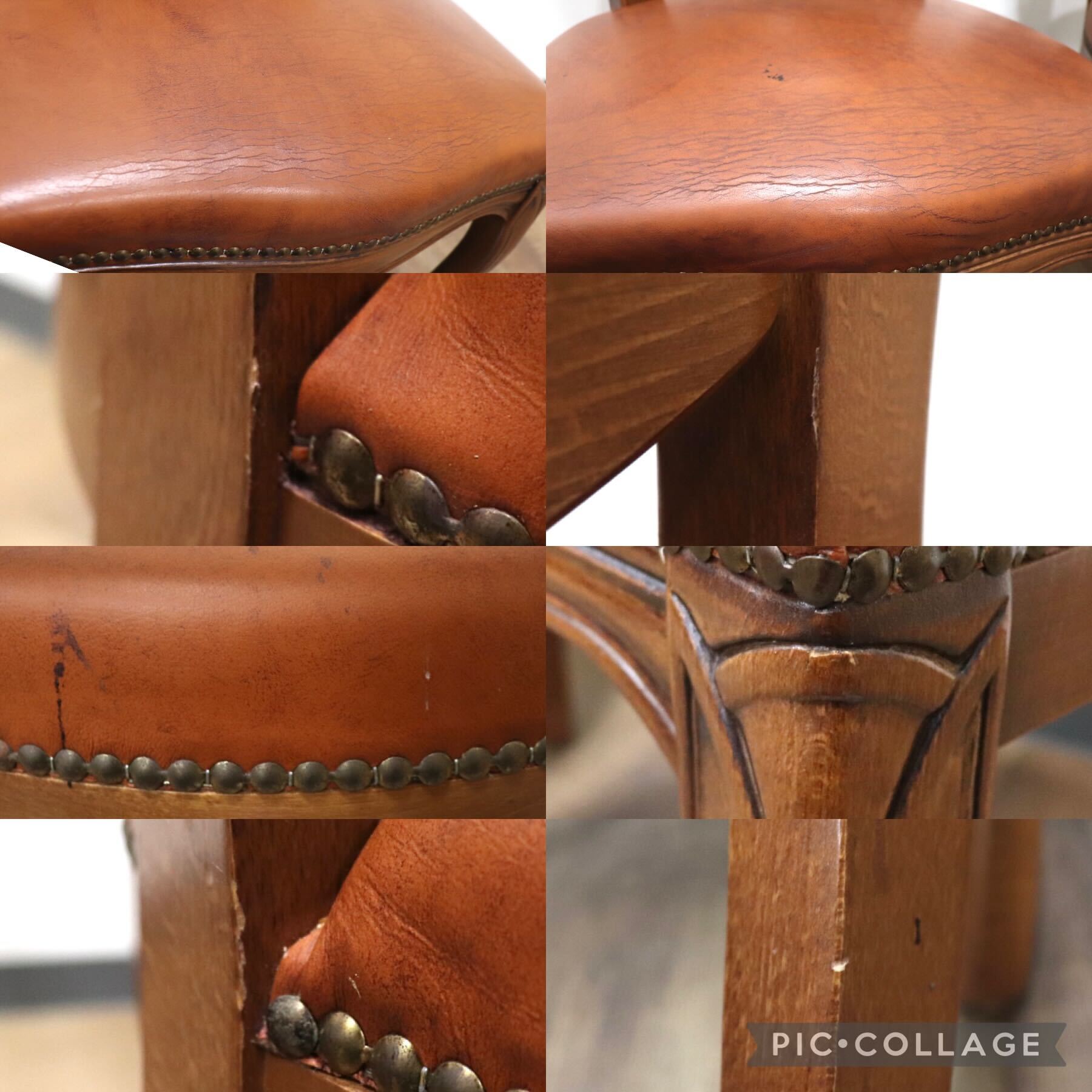 GMHS96C○イタリア製 ダイニングチェア 椅子 2脚セット 革張り クラシック エレガント ロココ調 鋲打ち ヨーロピアン 定価約12万