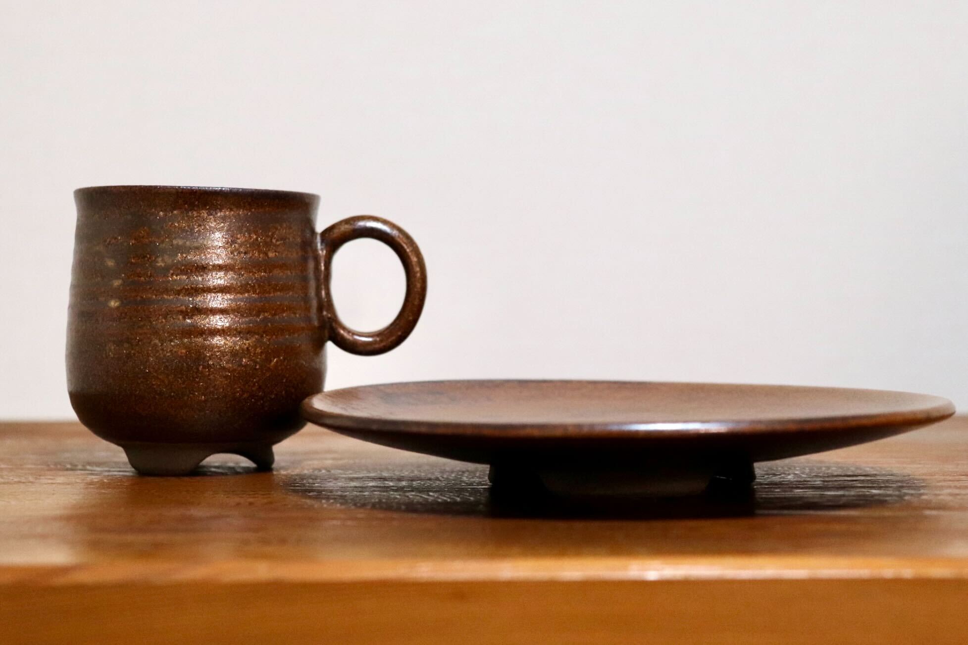 GMIO466B○千代市陶房 清水千代市 丹波焼 コーヒー椀皿 陶器 丹波篠山 伝統工芸 未使用