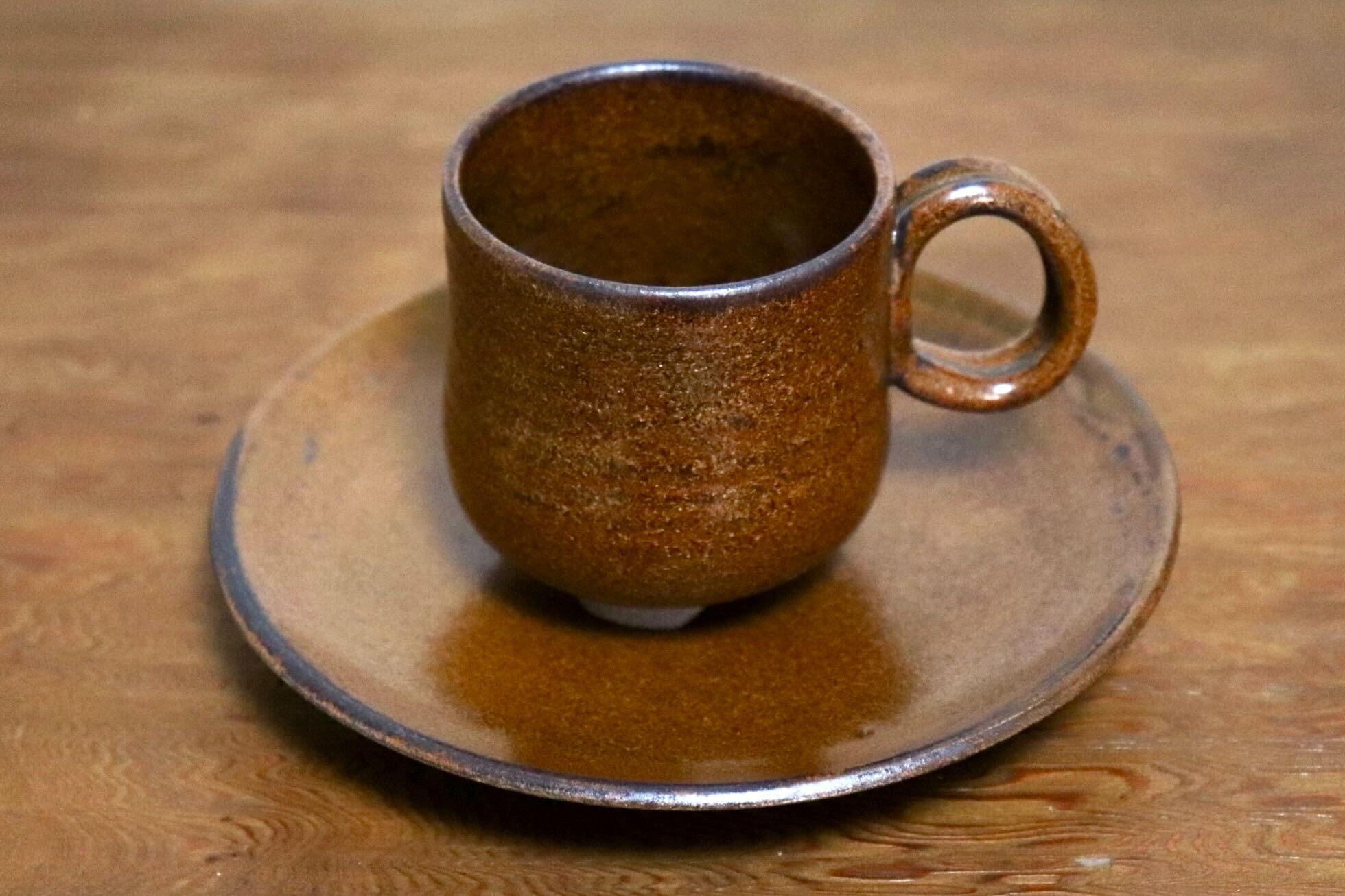 GMIO466C○千代市陶房 清水千代市 丹波焼 コーヒー椀皿 陶器 丹波篠山 伝統工芸 未使用