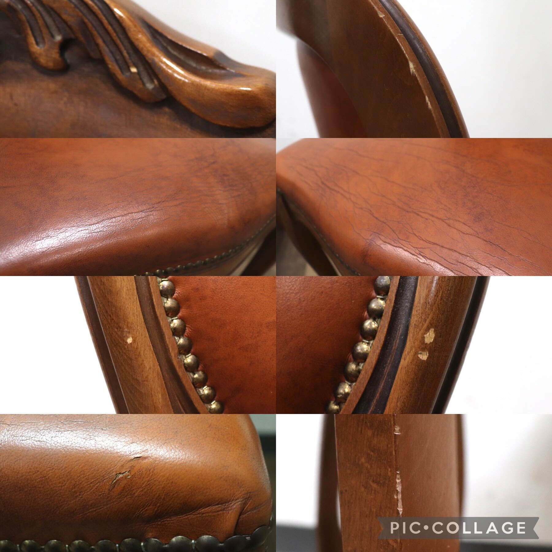 GMHS96D○イタリア製 ダイニングチェア 椅子 2脚セット 革張り クラシック エレガント ロココ調 鋲打ち ヨーロピアン 定価約12万