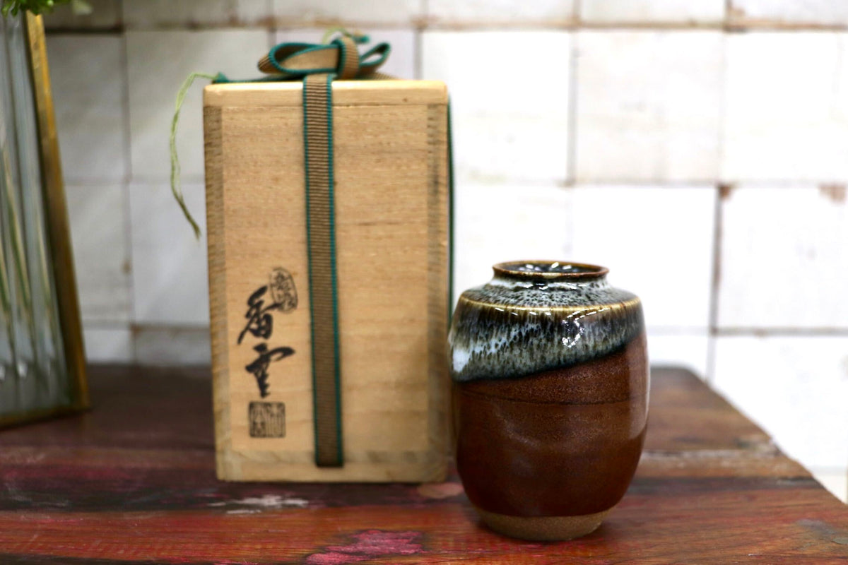 GMJO136V〇京焼 龍谷窯 宮川香雲作 肩衝茶入 茶道具 共箱付