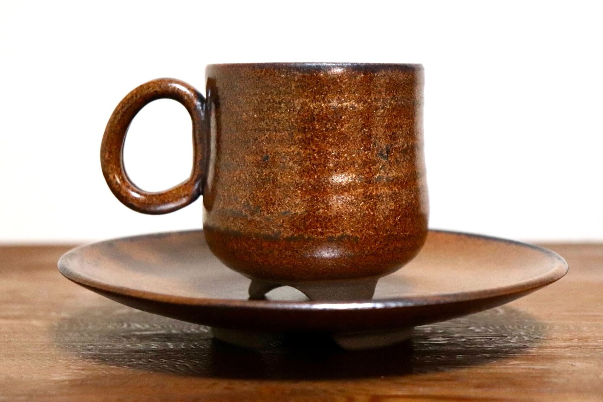 GMIO466C○千代市陶房 清水千代市 丹波焼 コーヒー椀皿 陶器 丹波篠山 伝統工芸 未使用