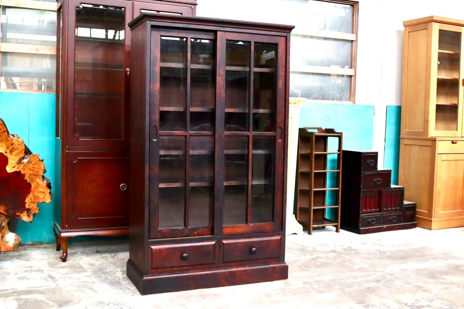 GMIH325○和光 NEW北海 抽戸書棚 本棚 ブックシェルフ 飾り棚 キャビネット 樺材 本箱 収納家具 民芸家具 引き出し 和モダン 旭川家具