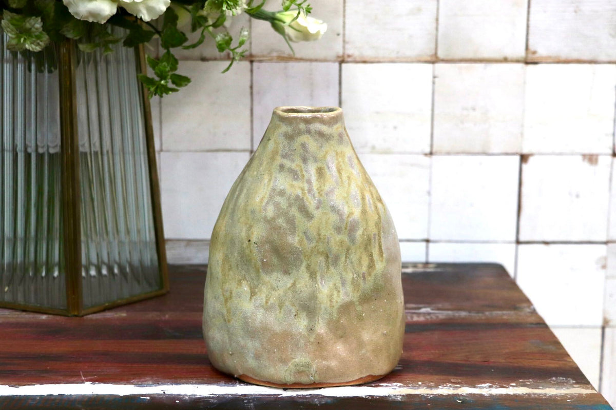 GMJO136X〇陶器 花器 花瓶 花入れ 一輪挿し 黄褐色 釉薬 和陶器 和モダン