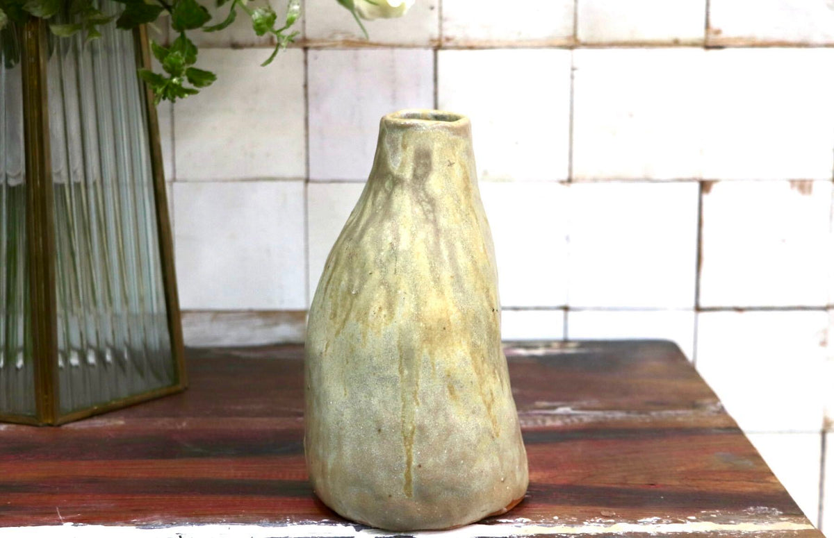 GMJO136X〇陶器 花器 花瓶 花入れ 一輪挿し 黄褐色 釉薬 和陶器 和モダン