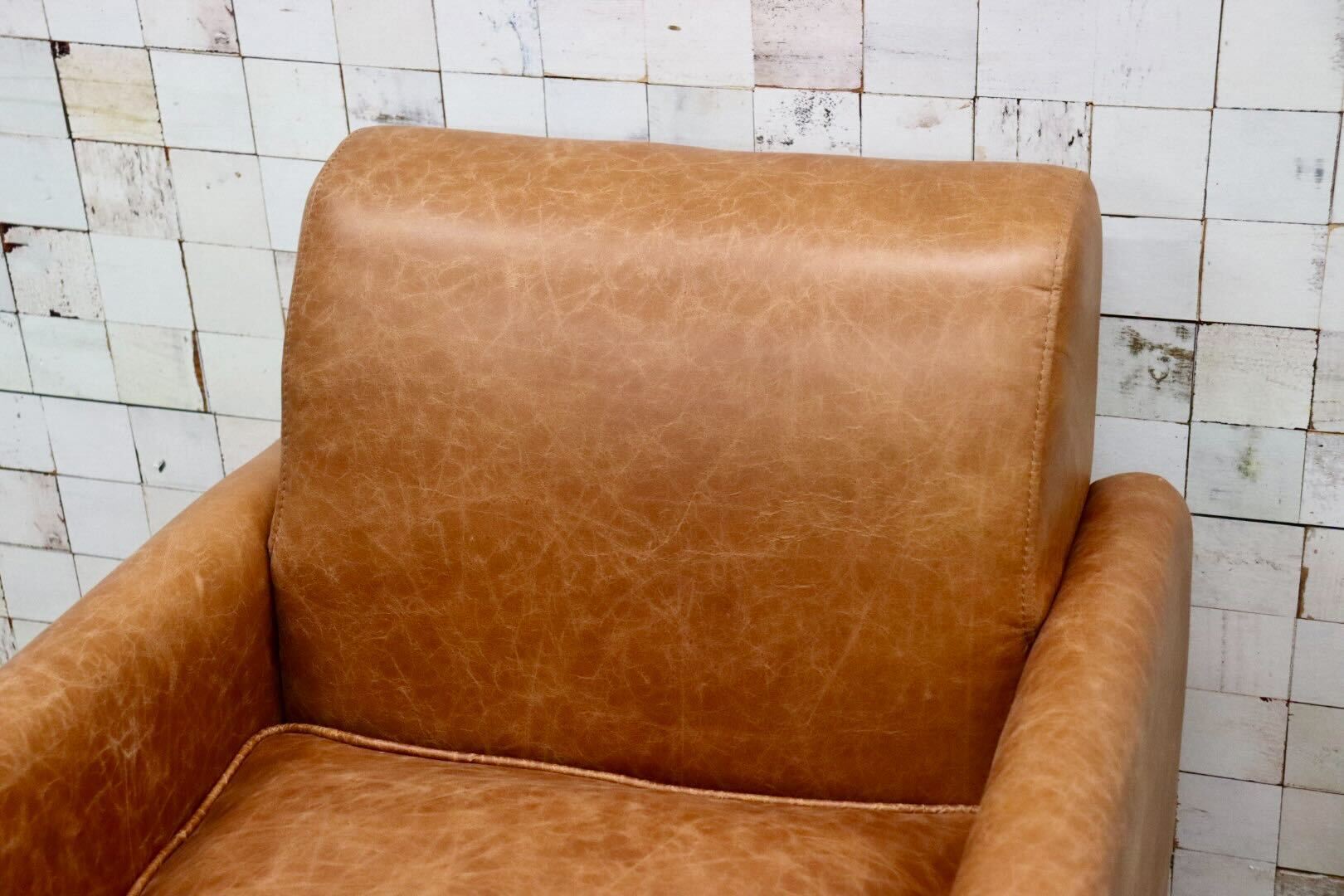 GMGK376A○Canffy / キャンフィー CA-0003 シングルソファ アームチェア ラウンジチェア 本革 ブラウン アンティーク調 定価約12万 展示品