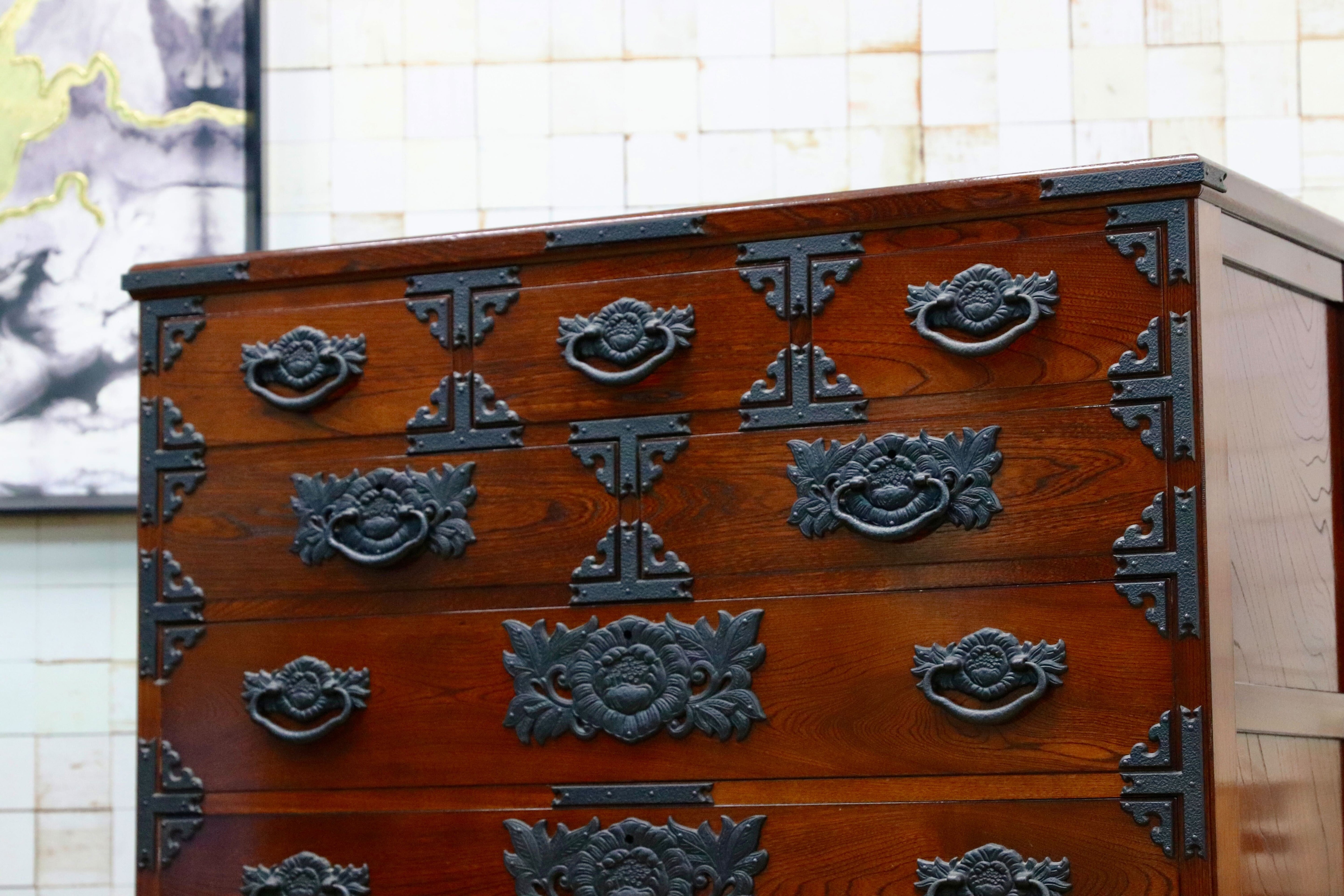 GMIH282A○整理箪笥 時代箪笥 欅材 民藝 アンティーク 引出し収納家具 和家具 レトロ 和室 座敷 検)岩谷堂箪笥