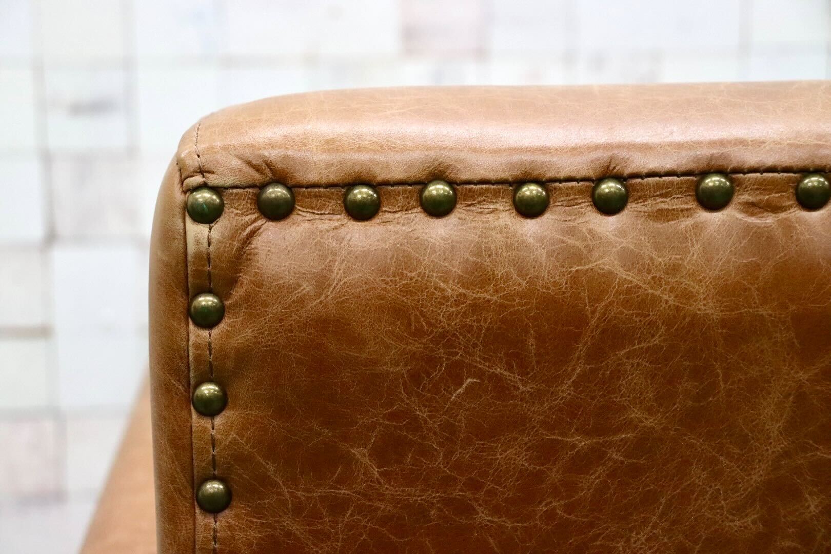 GMGK376A○Canffy / キャンフィー CA-0003 シングルソファ アームチェア ラウンジチェア 本革 ブラウン アンティーク調 定価約12万 展示品