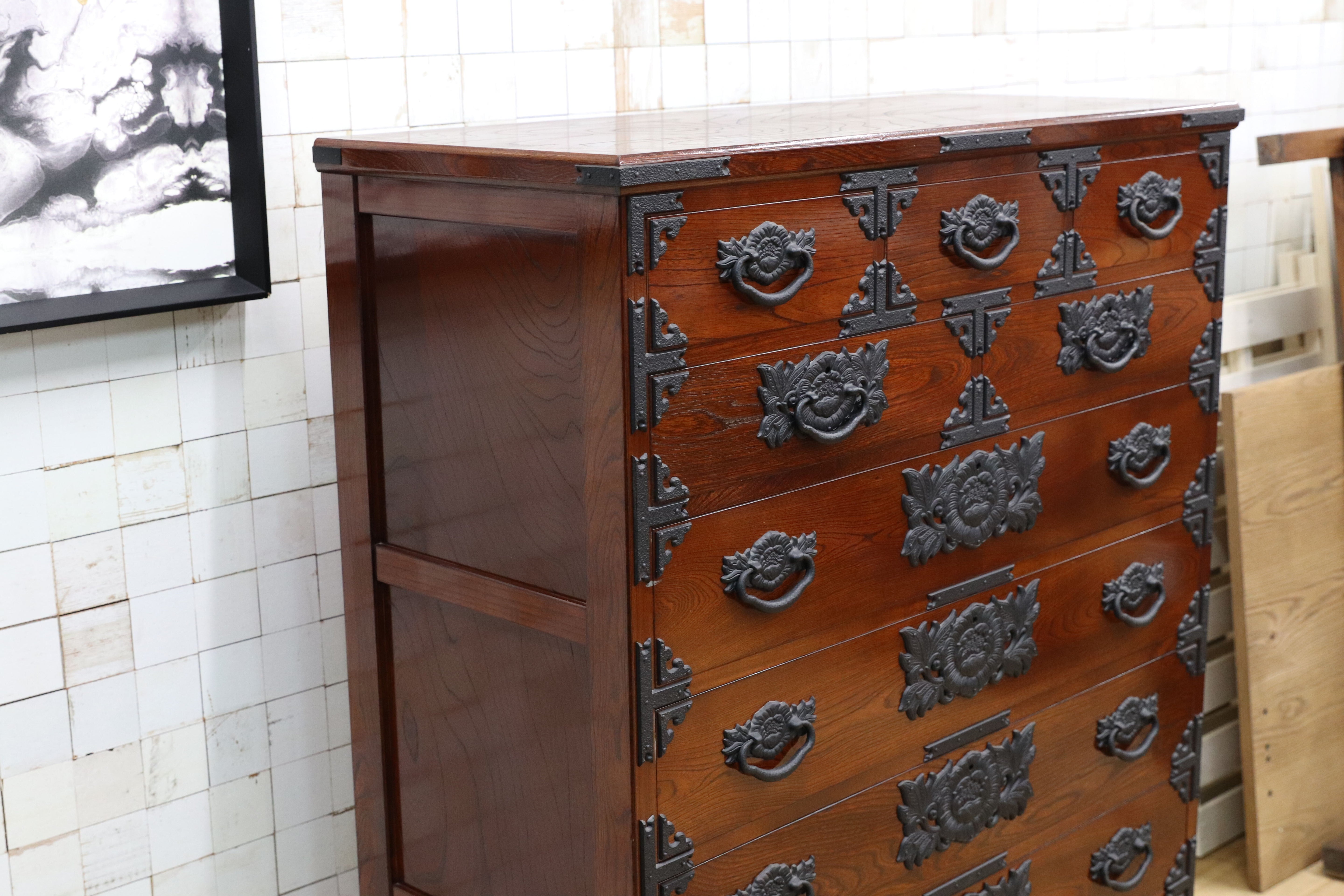 GMIH282A○整理箪笥 時代箪笥 欅材 民藝 アンティーク 引出し収納家具 和家具 レトロ 和室 座敷 検)岩谷堂箪笥