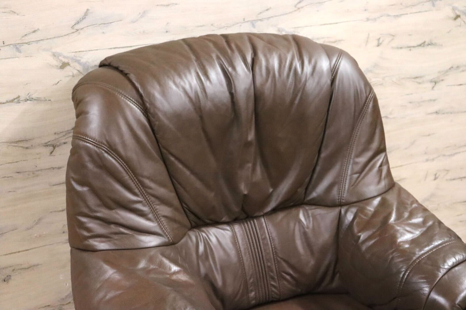 GMHS144B○オランダ製 ダッチカントリー 1人掛けソファ シングルソファ オーク材 本革 応接 リビング ブラウン ヴィンテージ 約35万