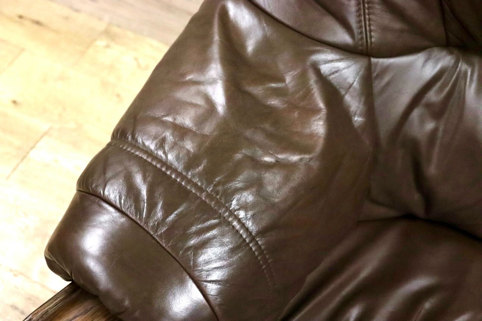 GMHS144B○オランダ製 ダッチカントリー 1人掛けソファ シングルソファ オーク材 本革 応接 リビング ブラウン ヴィンテージ 約35万