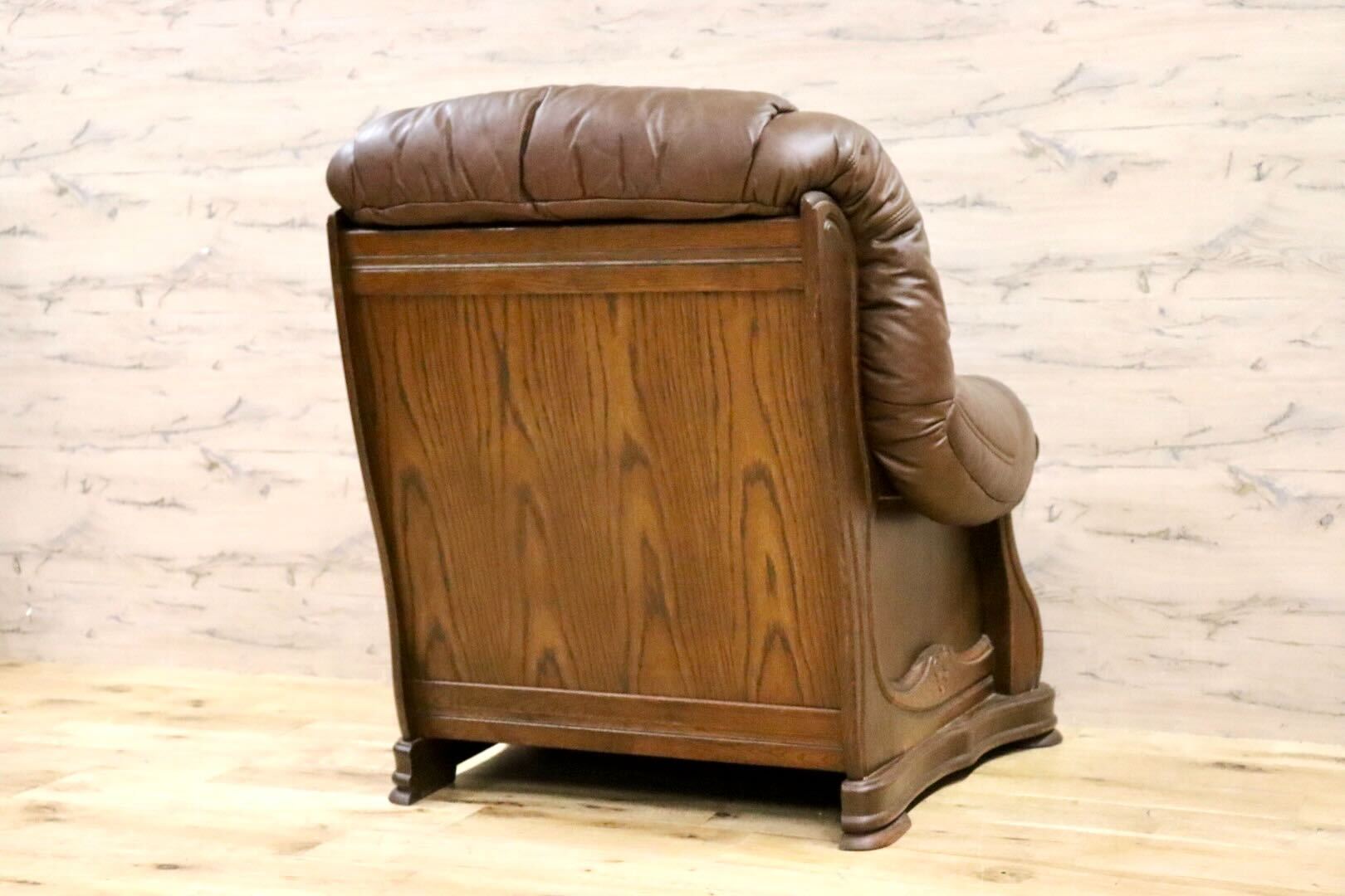 GMHS144B○オランダ製 ダッチカントリー 1人掛けソファ シングルソファ オーク材 本革 応接 リビング ブラウン ヴィンテージ 約35万