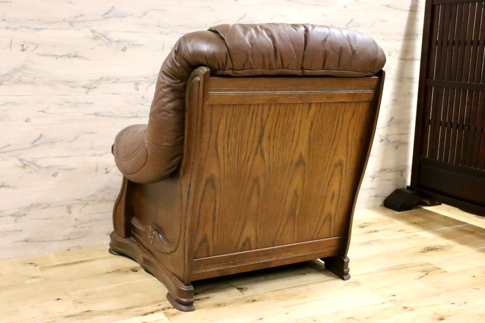 GMHS144B○オランダ製 ダッチカントリー 1人掛けソファ シングルソファ オーク材 本革 応接 リビング ブラウン ヴィンテージ 約35万