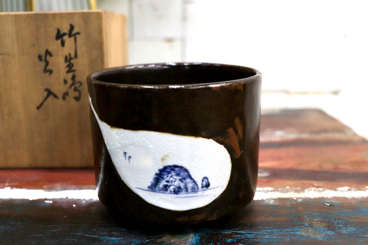 GMJS336A〇膳所焼 淡海ぜぜ 陽炎園造 茶碗 抹茶碗 茶道具 共箱
