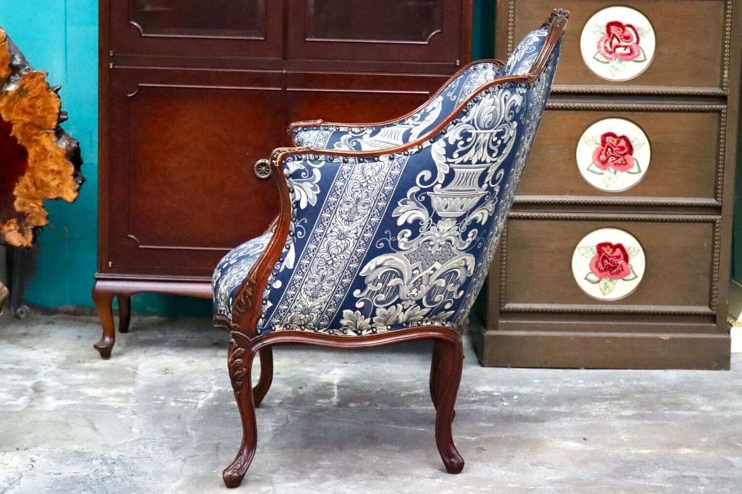 GMIH394D○シングルソファ 1人掛けソファ アームチェア 木製 ファブリック 猫脚 応接 クラシック ヴィンテージ ロココ