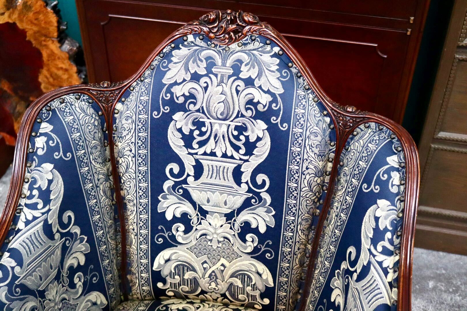 GMIH394D○シングルソファ 1人掛けソファ アームチェア 木製 ファブリック 猫脚 応接 クラシック ヴィンテージ ロココ