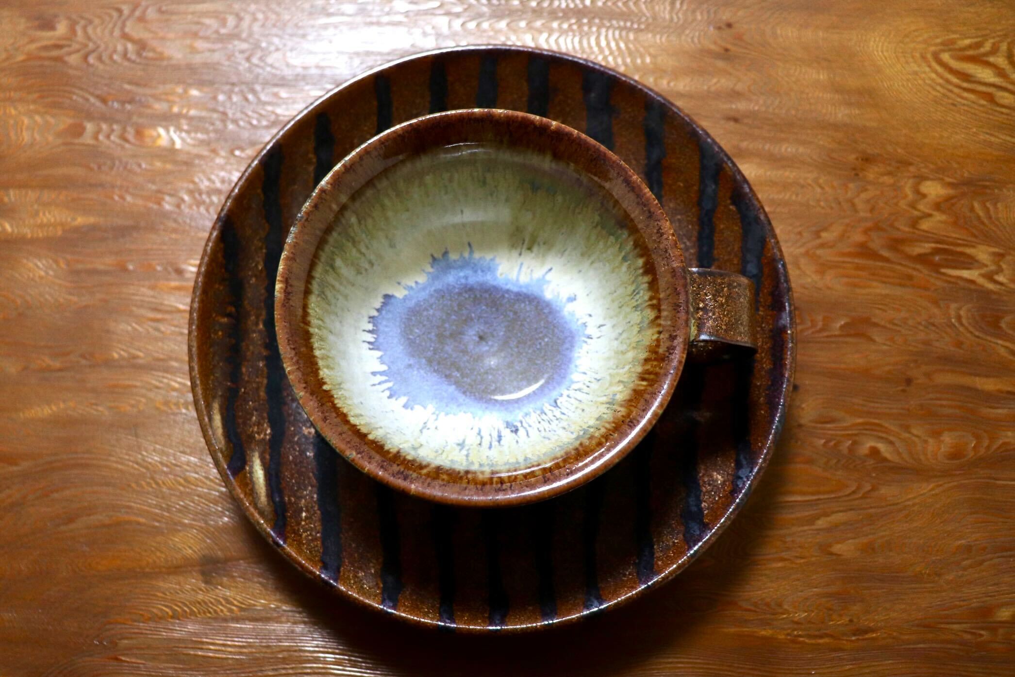 GMIO442○千代市陶房 清水千代市 丹波焼 紅茶碗皿 カップ&ソーサー ティーカップ 伝統工芸 未使用