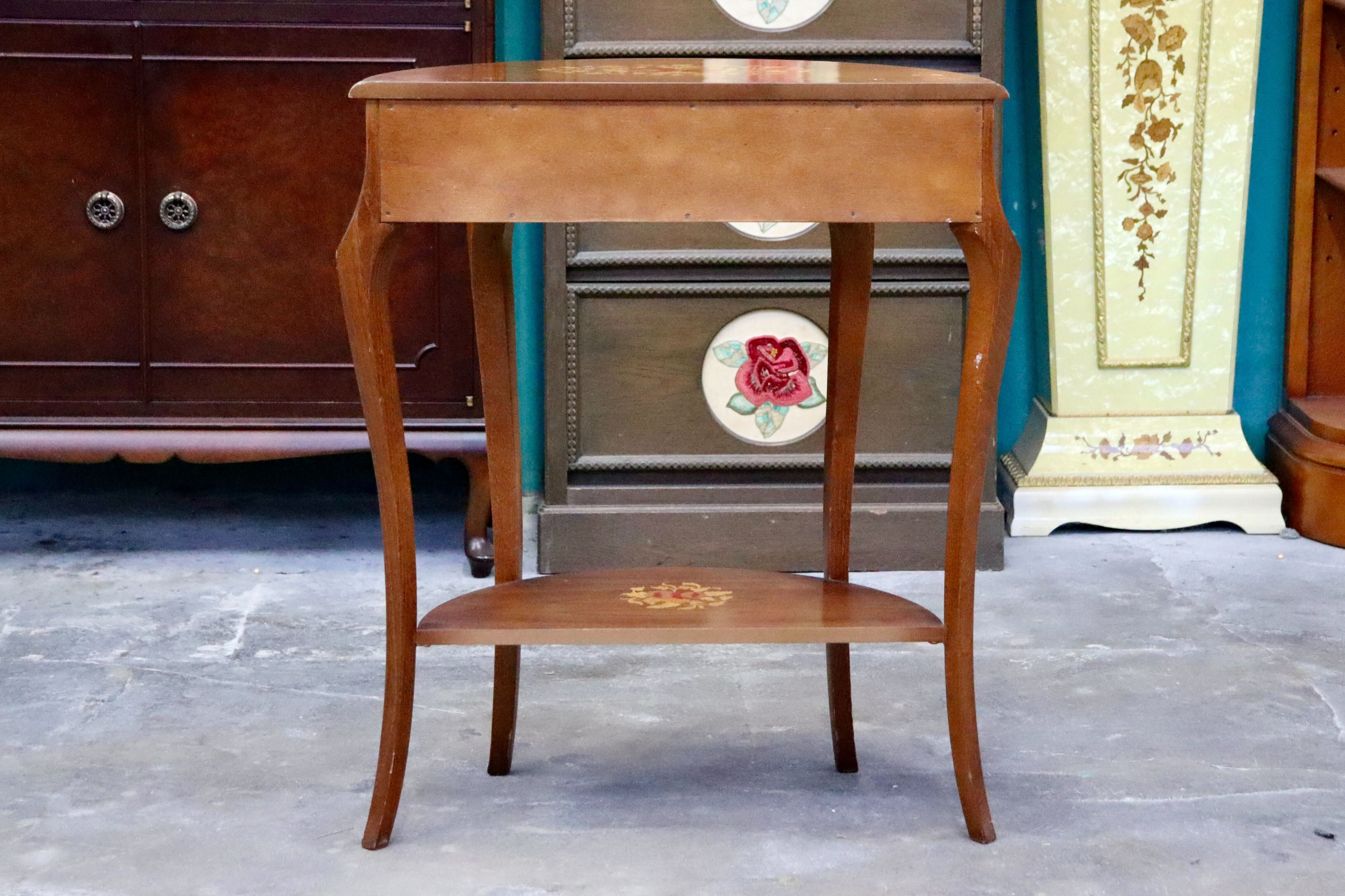 GMIH362○サイドテーブル コンソールテーブル 半円形テーブル 象嵌細工 花台 飾り台 猫脚 アンティーク クラシック