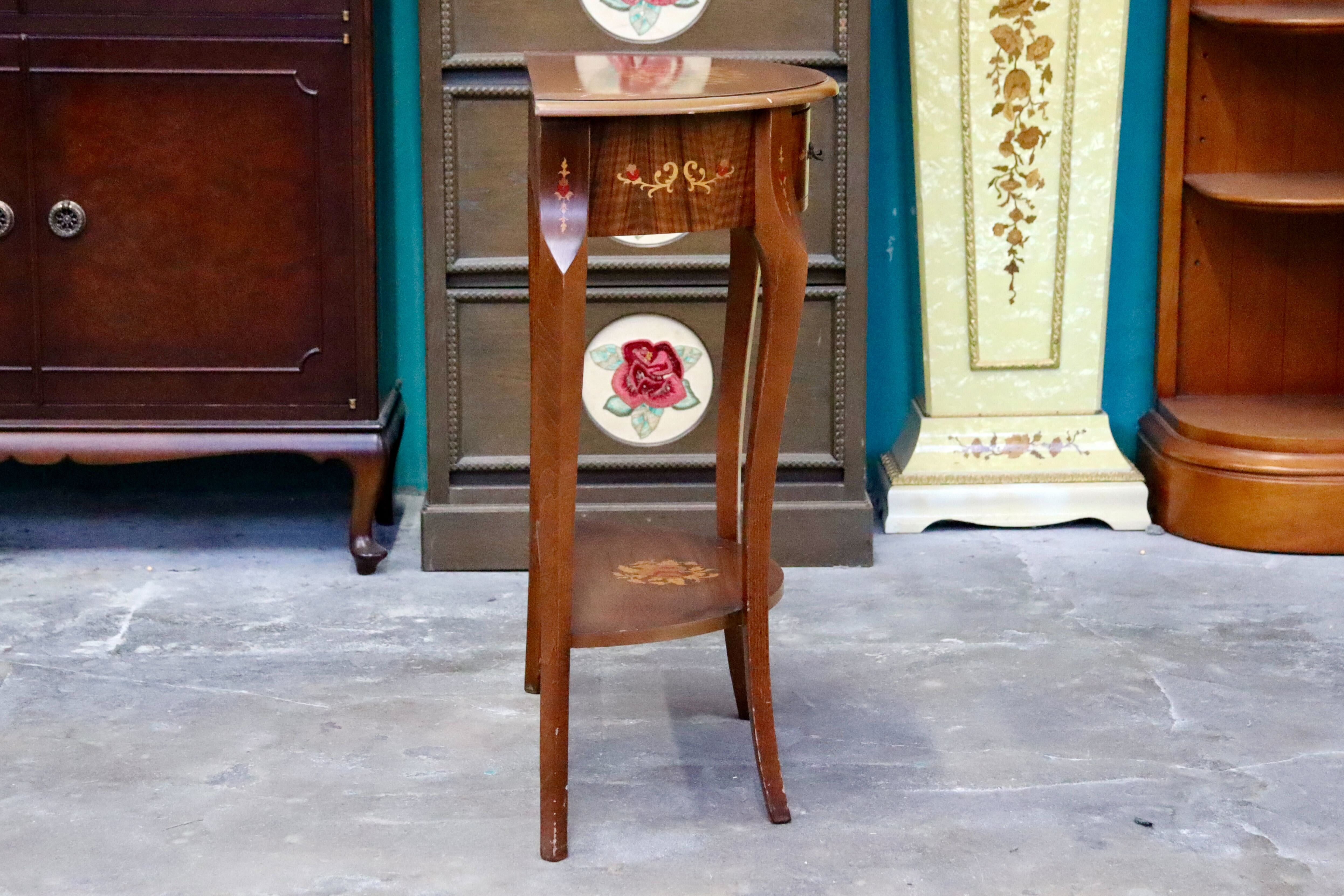 GMIH362○サイドテーブル コンソールテーブル 半円形テーブル 象嵌細工 花台 飾り台 猫脚 アンティーク クラシック