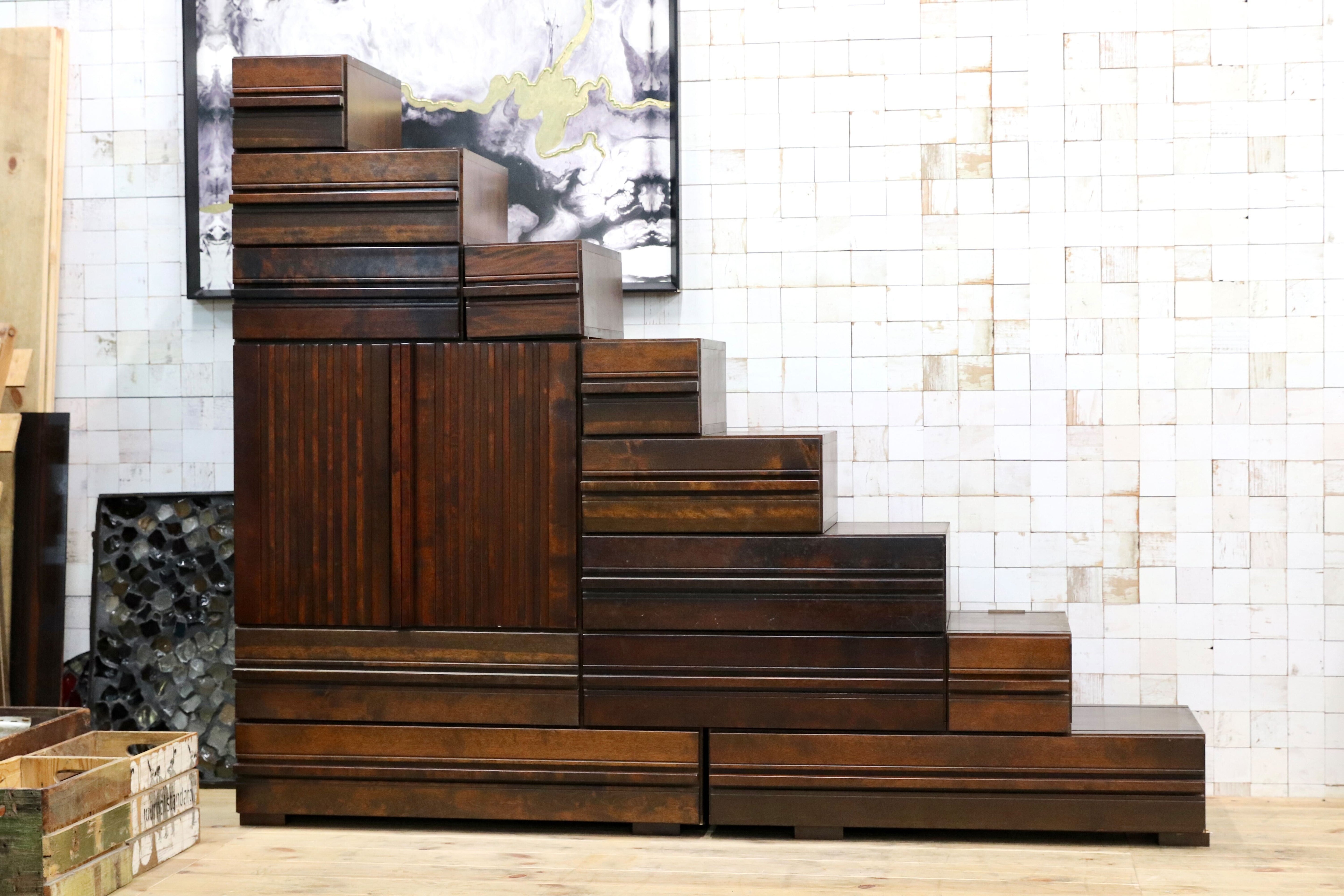 GMIH268○最高級 特注 民芸家具 階段箪笥 ミズメザクラ 和製アンティーク 組み合わせ自由 整理箪笥 検)星野民芸 九州民芸 松本民芸家具