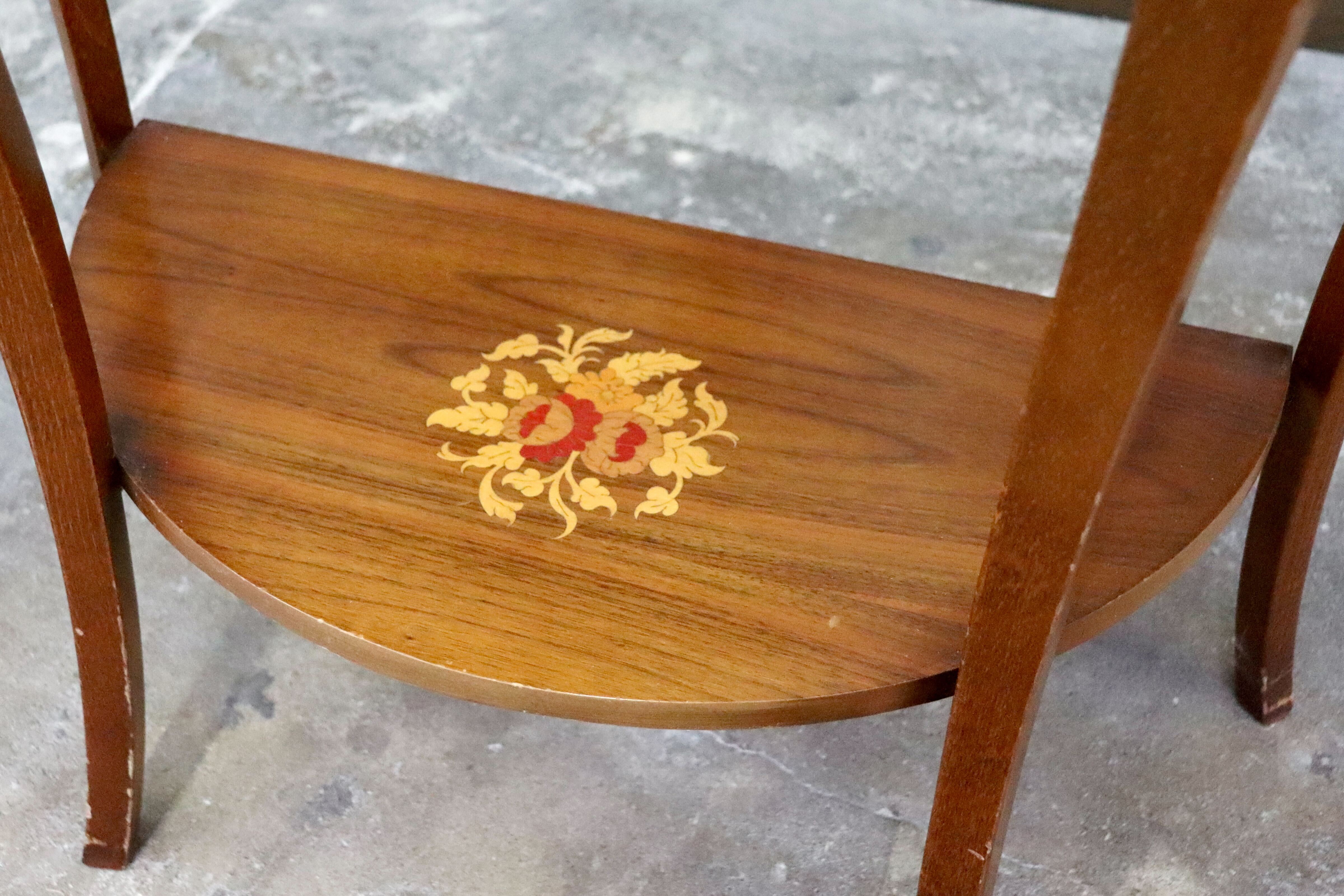 GMIH362○サイドテーブル コンソールテーブル 半円形テーブル 象嵌細工 花台 飾り台 猫脚 アンティーク クラシック