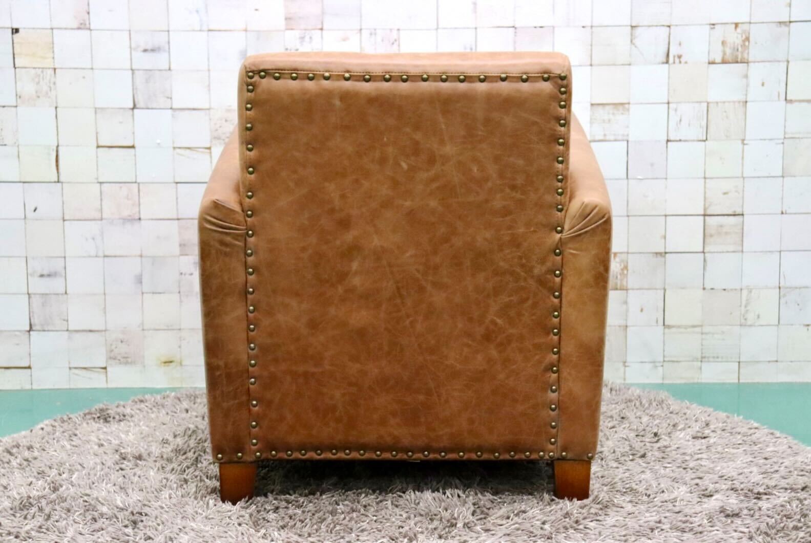 GMGK376B○Canffy / キャンフィー CA-0003 シングルソファ アームチェア ラウンジチェア 本革 ブラウン アンティーク調 定価約12万 展示品