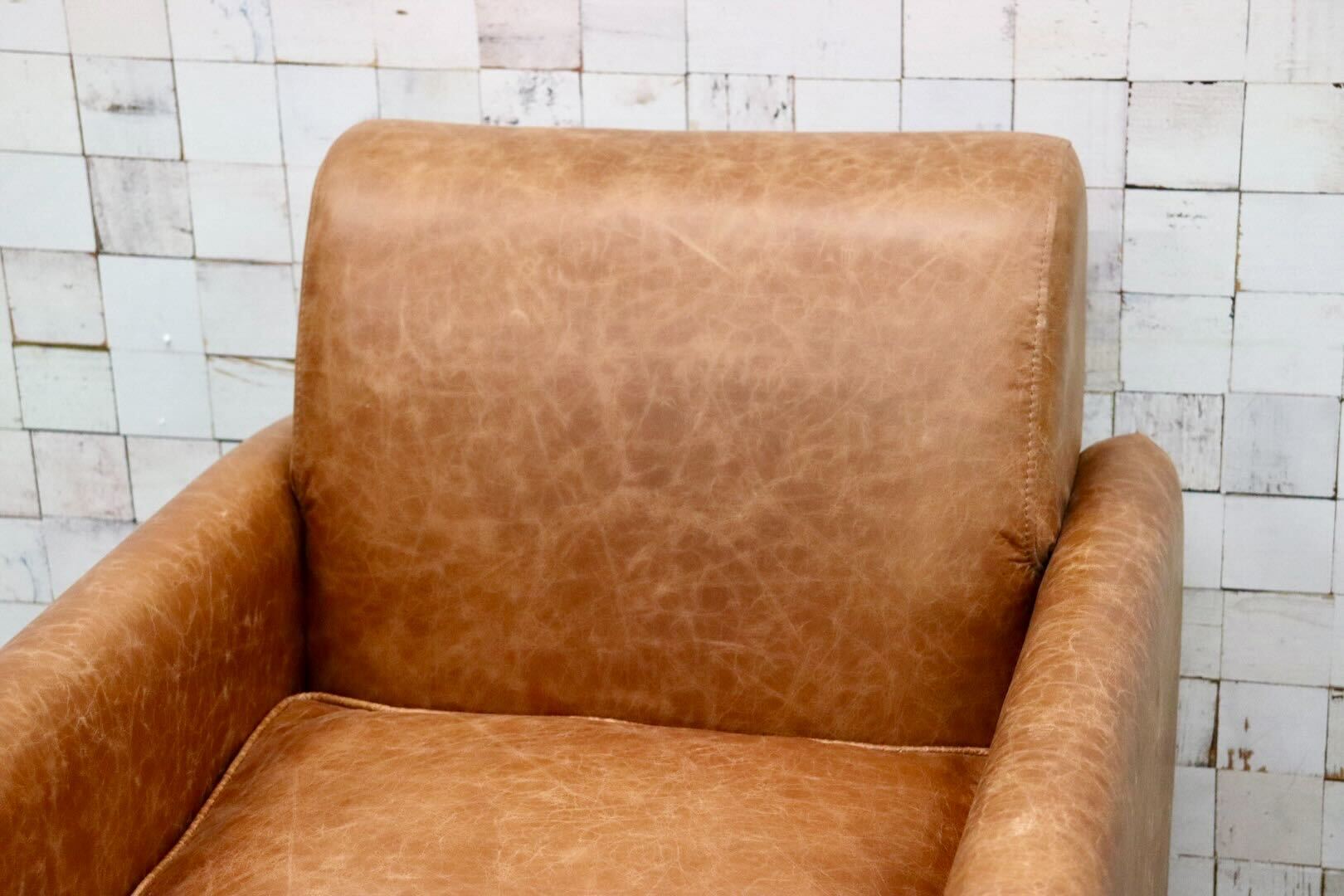 GMGK376B○Canffy / キャンフィー CA-0003 シングルソファ アームチェア ラウンジチェア 本革 ブラウン アンティーク調 定価約12万 展示品