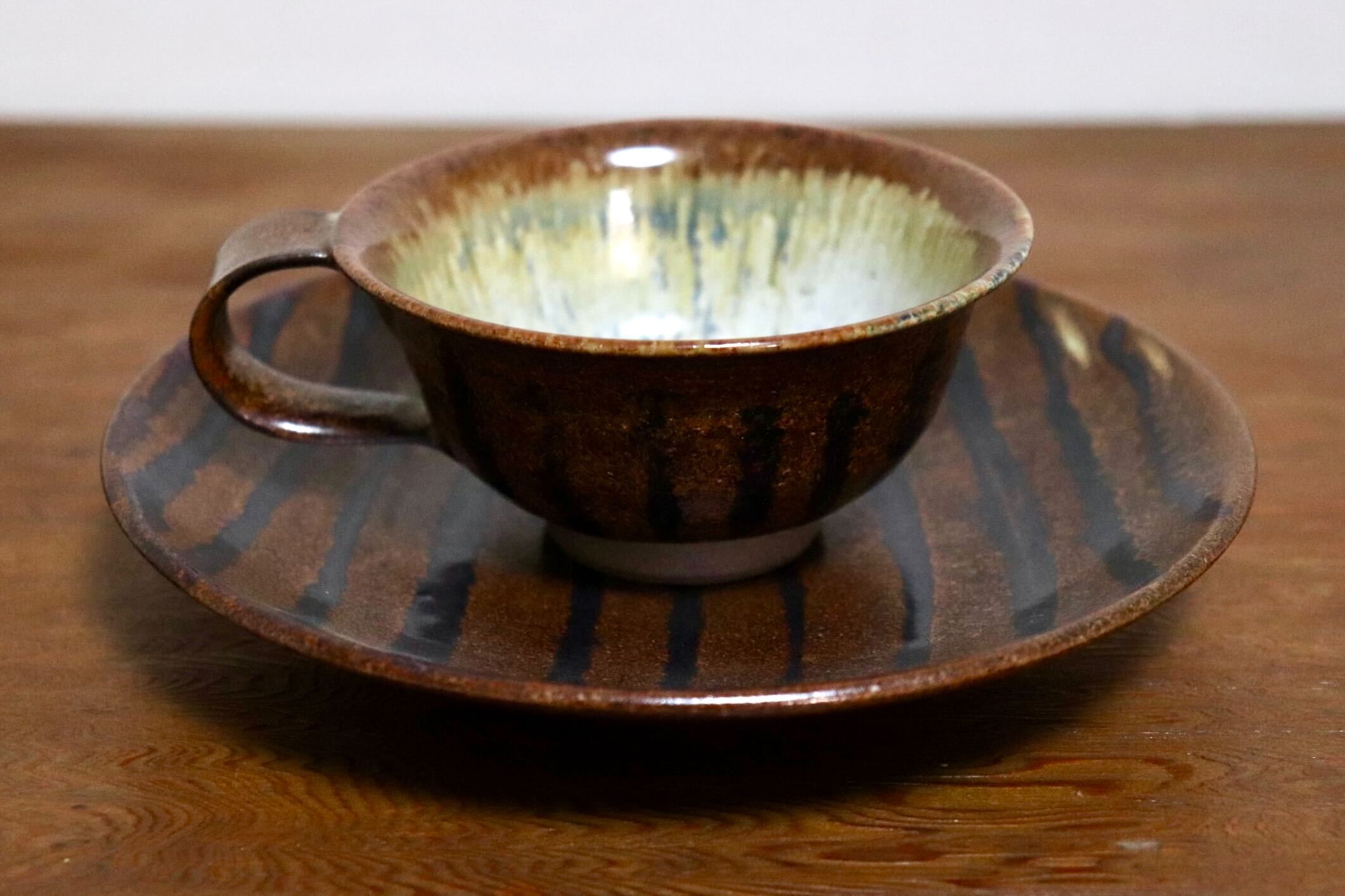 GMIO442○千代市陶房 清水千代市 丹波焼 紅茶碗皿 カップ&ソーサー ティーカップ 伝統工芸 未使用