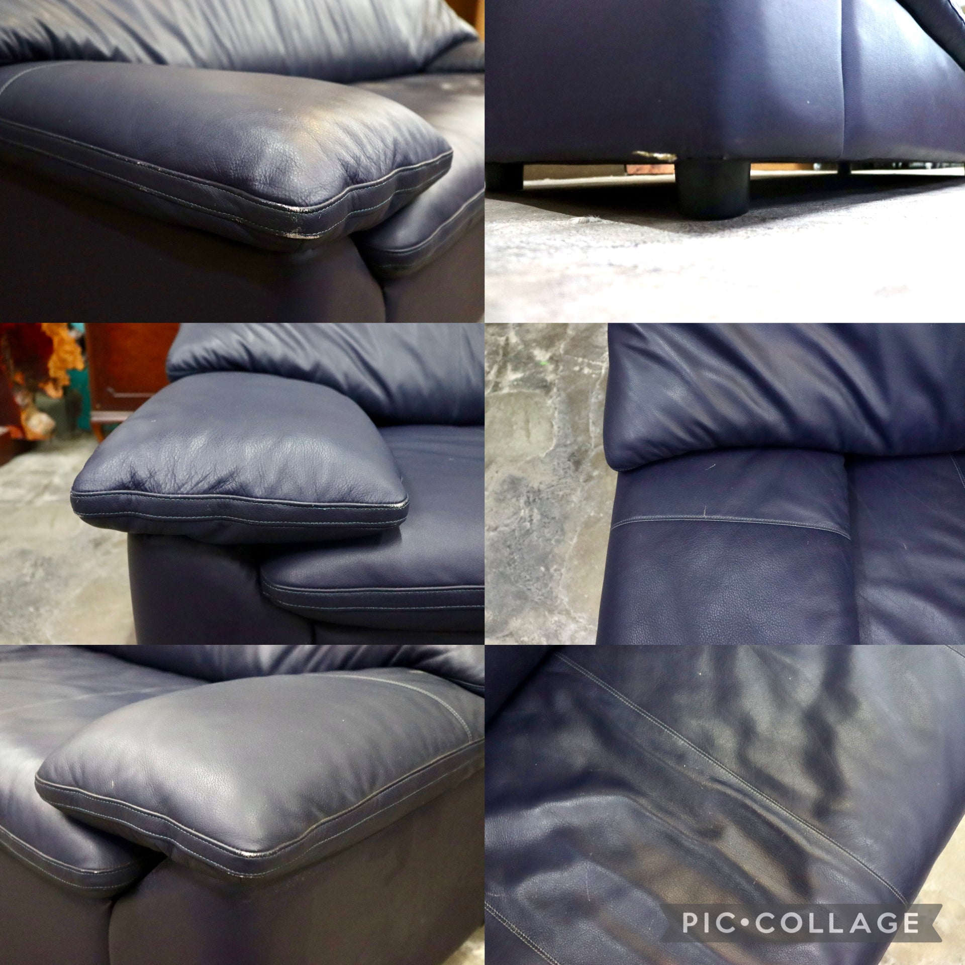 GMFS151○karimoku / カリモク 国産家具 本革張り 3人掛けソファ ダークネイビー ブルー レザーソファ 応接ソファ ヴィンテージ 長椅子