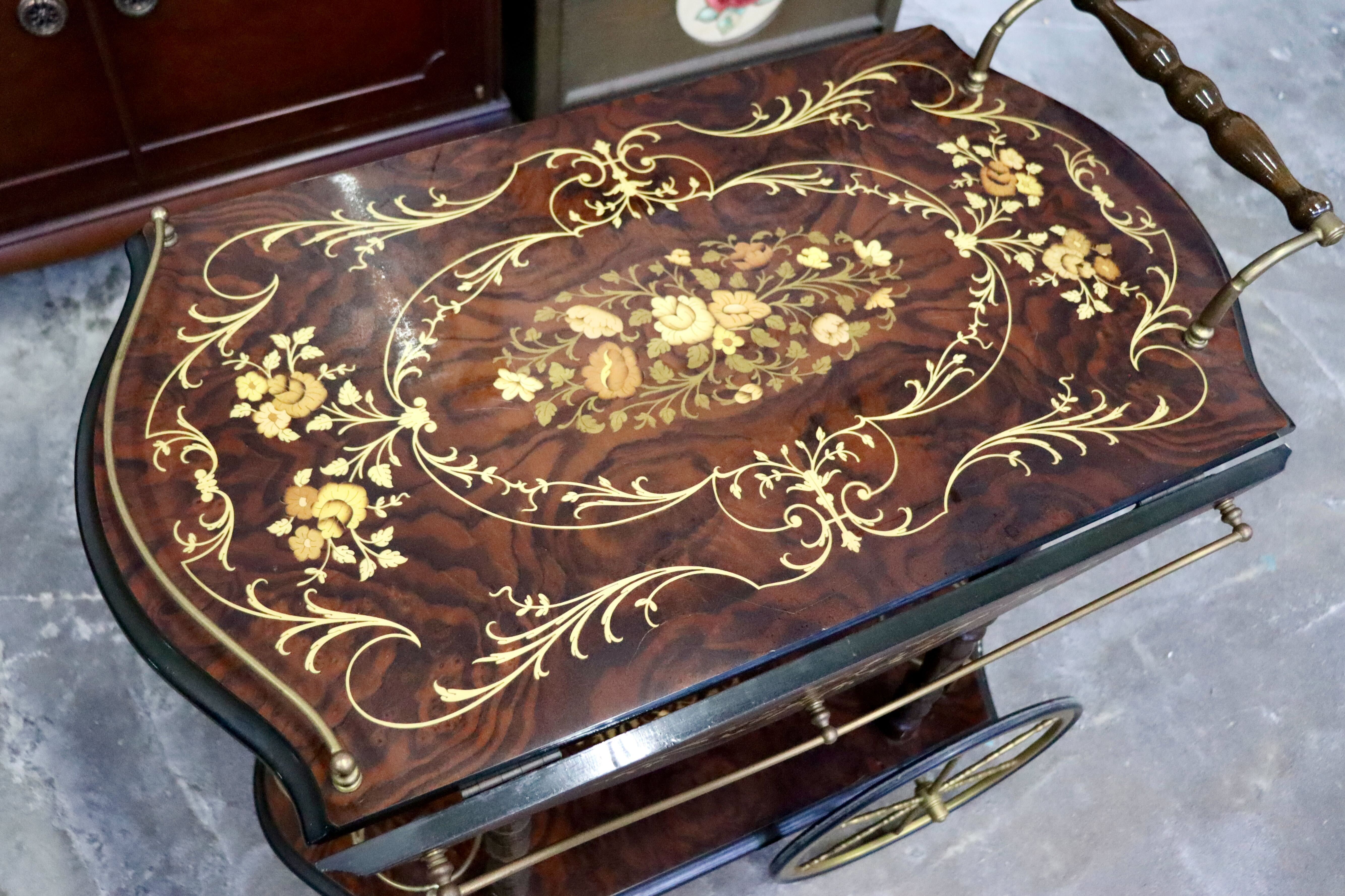 GMIH367○イタリア製 キッチンワゴン 配膳ワゴン ワインラック キャスターワゴン 象嵌細工 クラシック アンティーク