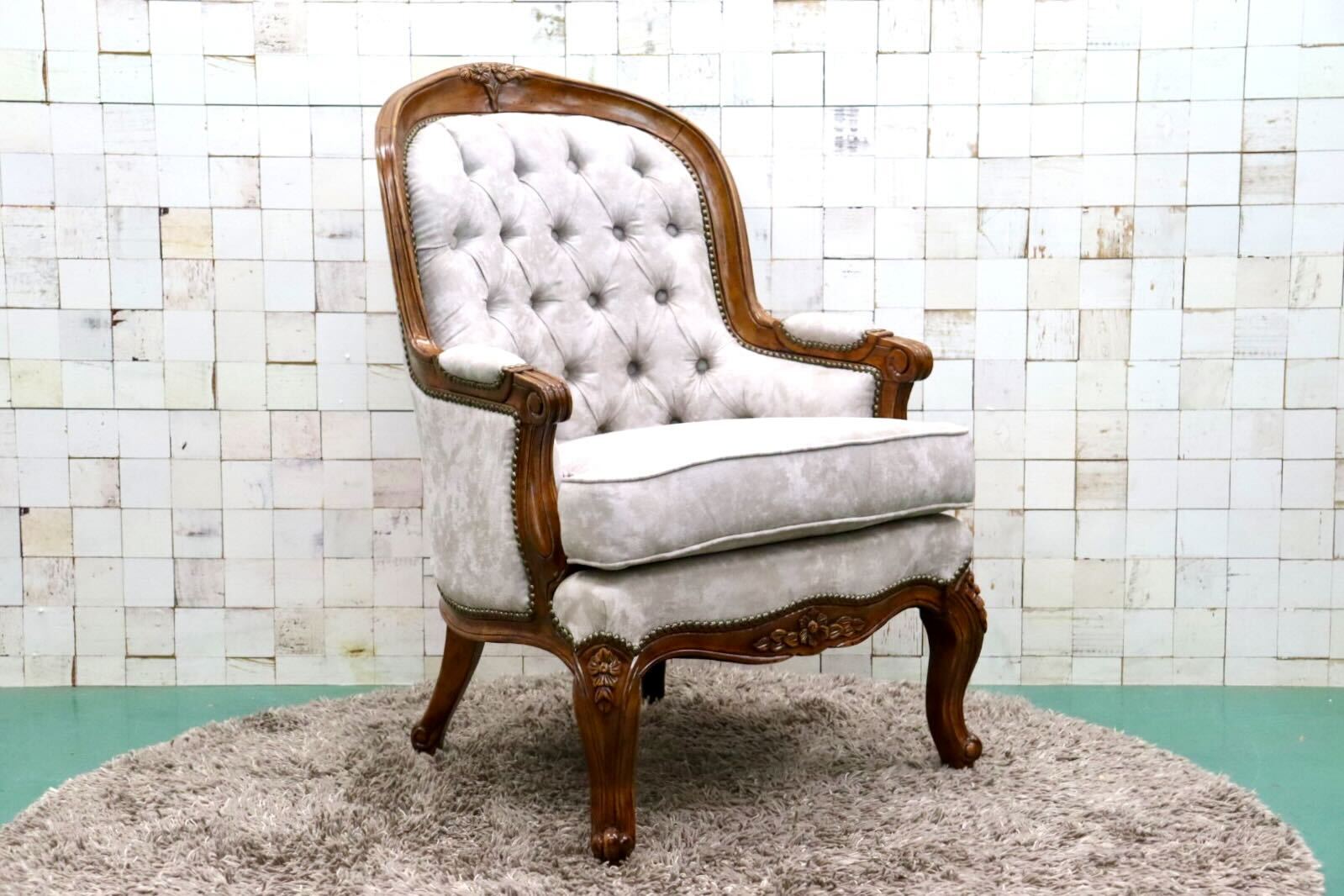 GMGK374A○Canffy CA-0005 アームチェア シングルソファ ラウンジチェア ロココ調 ヨーロピアン ポリエステルファブリック 約9万 展示品