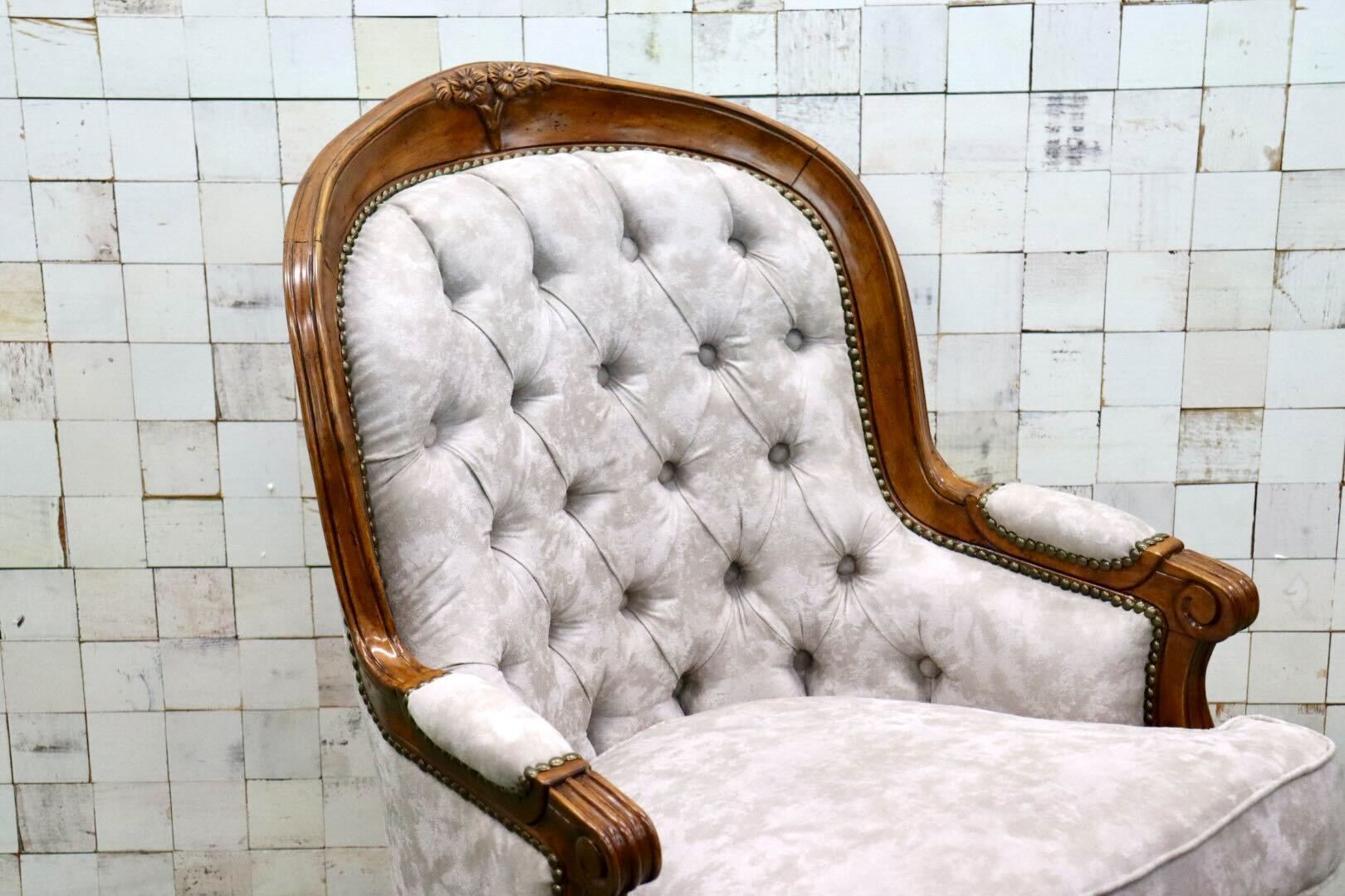 GMGK374A○Canffy CA-0005 アームチェア シングルソファ ラウンジチェア ロココ調 ヨーロピアン ポリエステルファブリック 約9万 展示品