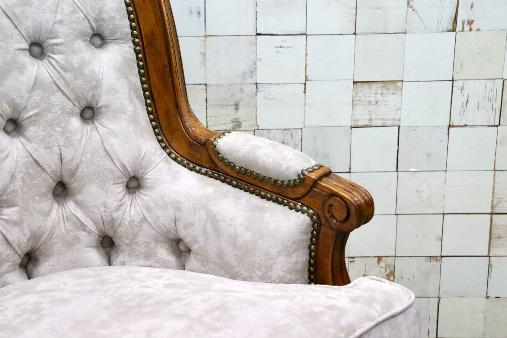 GMGK374A○Canffy CA-0005 アームチェア シングルソファ ラウンジチェア ロココ調 ヨーロピアン ポリエステルファブリック 約9万 展示品