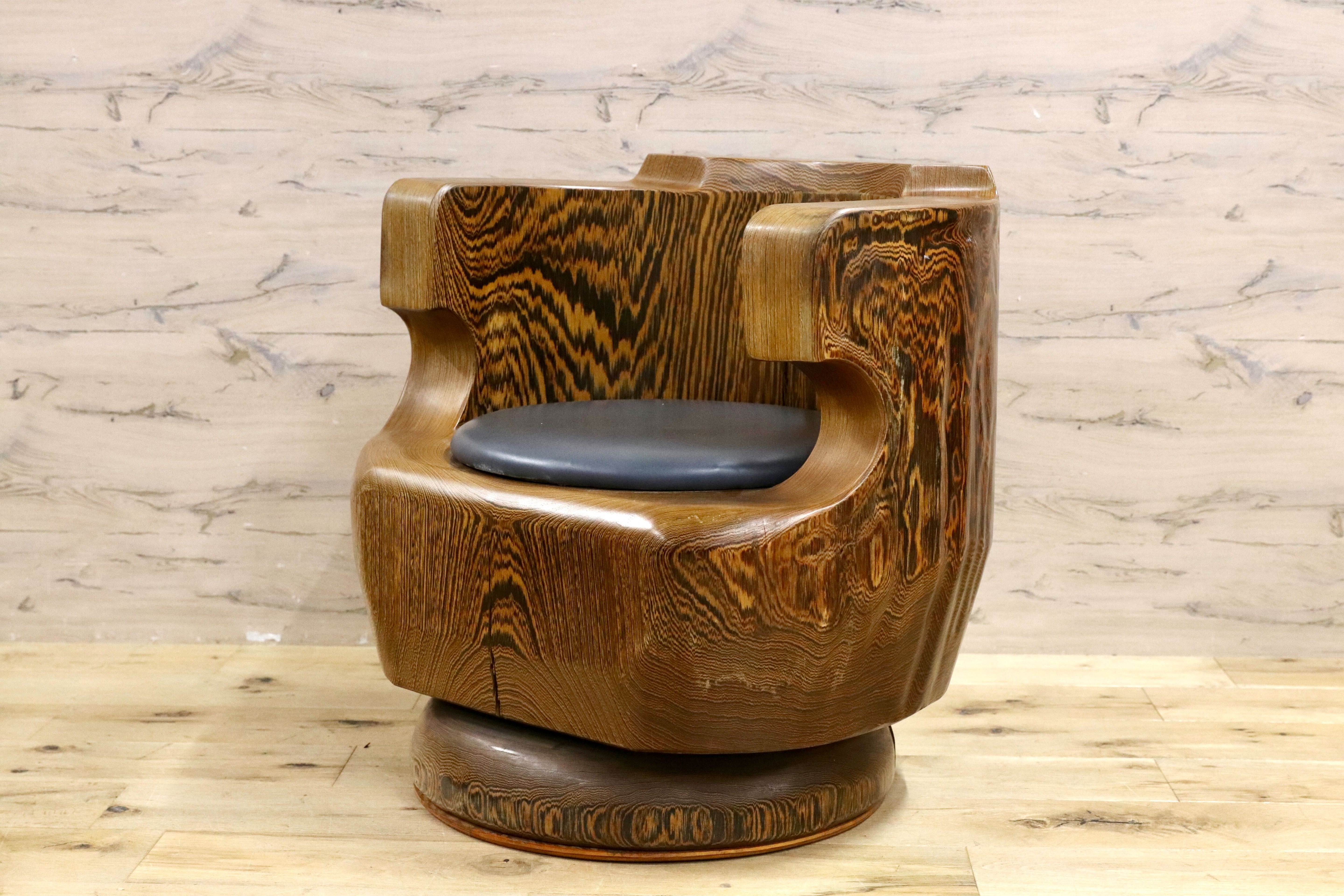 GMIH275A○鉄刀木 タガヤサン 大臣椅子 回転椅子 無垢材 応接 ラウンジ 和室 座敷 アンティーク