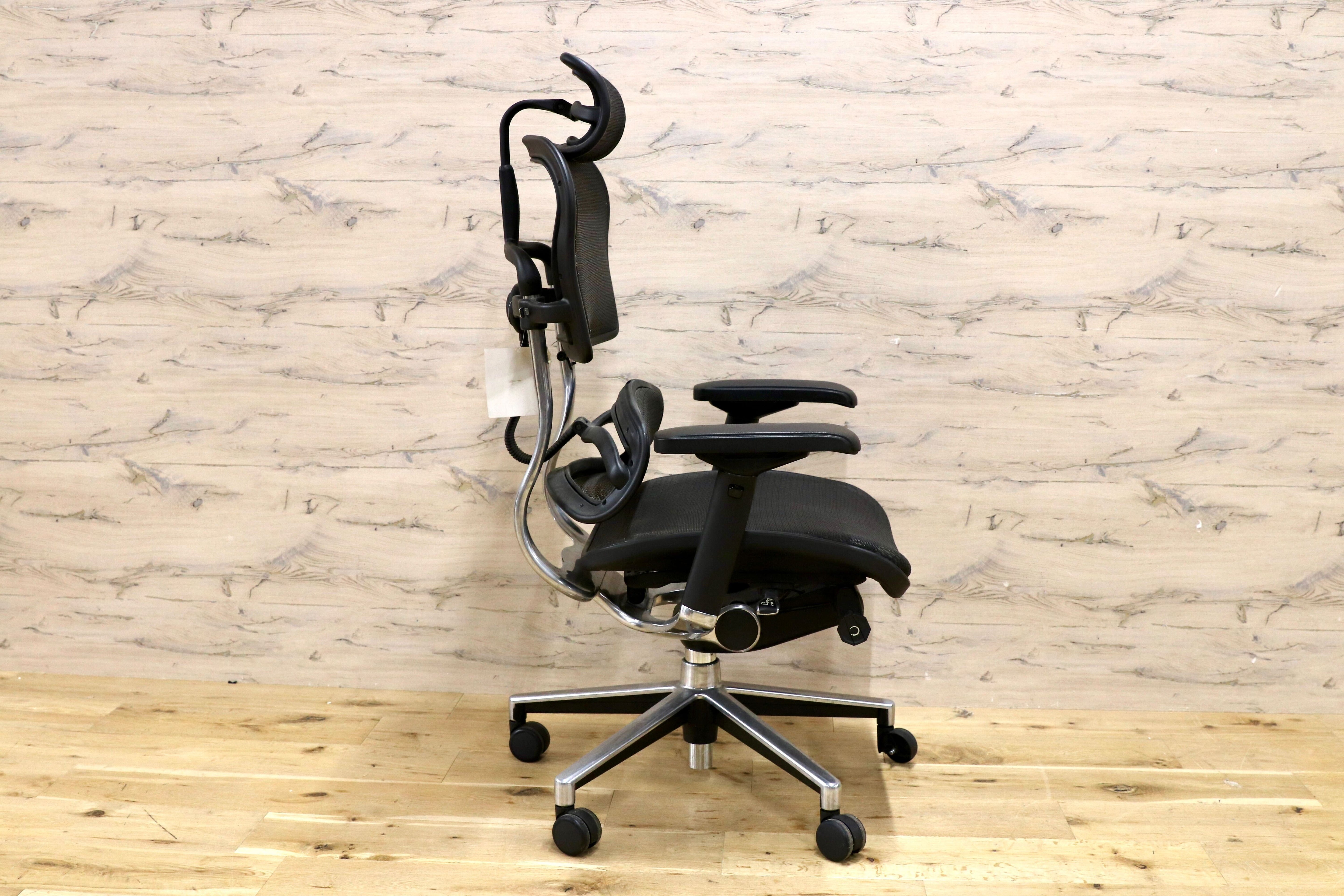 GMIS98○Ergohuman / エルゴヒューマン メッシュチェア ハイバック ヘッドレスト付 可動アーム アルミベース 訳あり