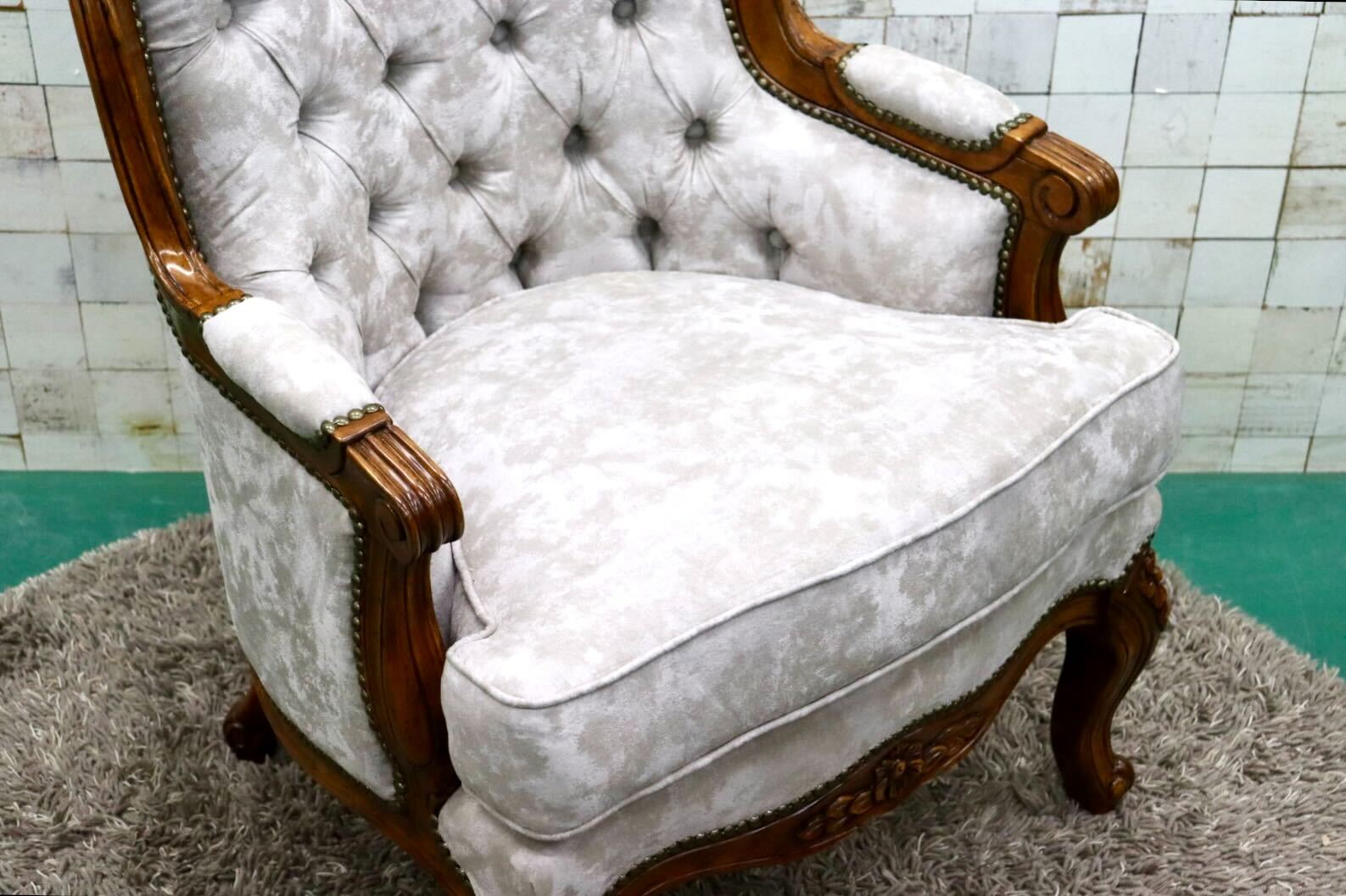 GMGK374A○Canffy CA-0005 アームチェア シングルソファ ラウンジチェア ロココ調 ヨーロピアン ポリエステルファブリック 約9万 展示品