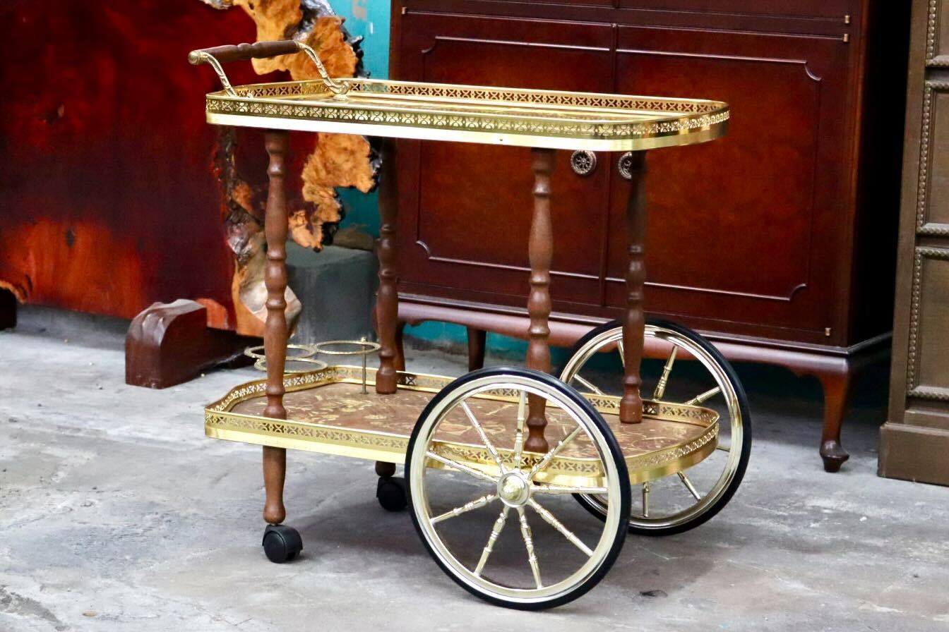 GMIS501○イタリア製 キッチンワゴン 配膳ワゴン ワインラック サイドテーブル キャスター 象嵌細工 クラシック アンティーク