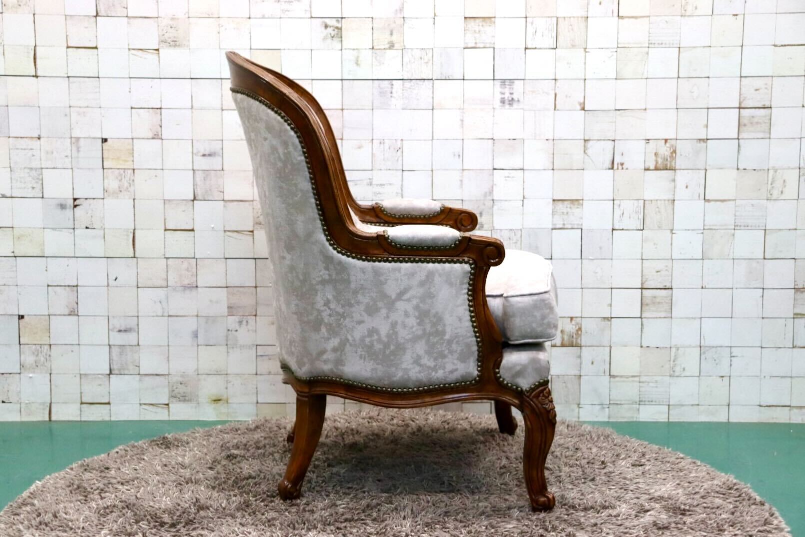 GMGK374A○Canffy CA-0005 アームチェア シングルソファ ラウンジチェア ロココ調 ヨーロピアン ポリエステルファブリック 約9万 展示品