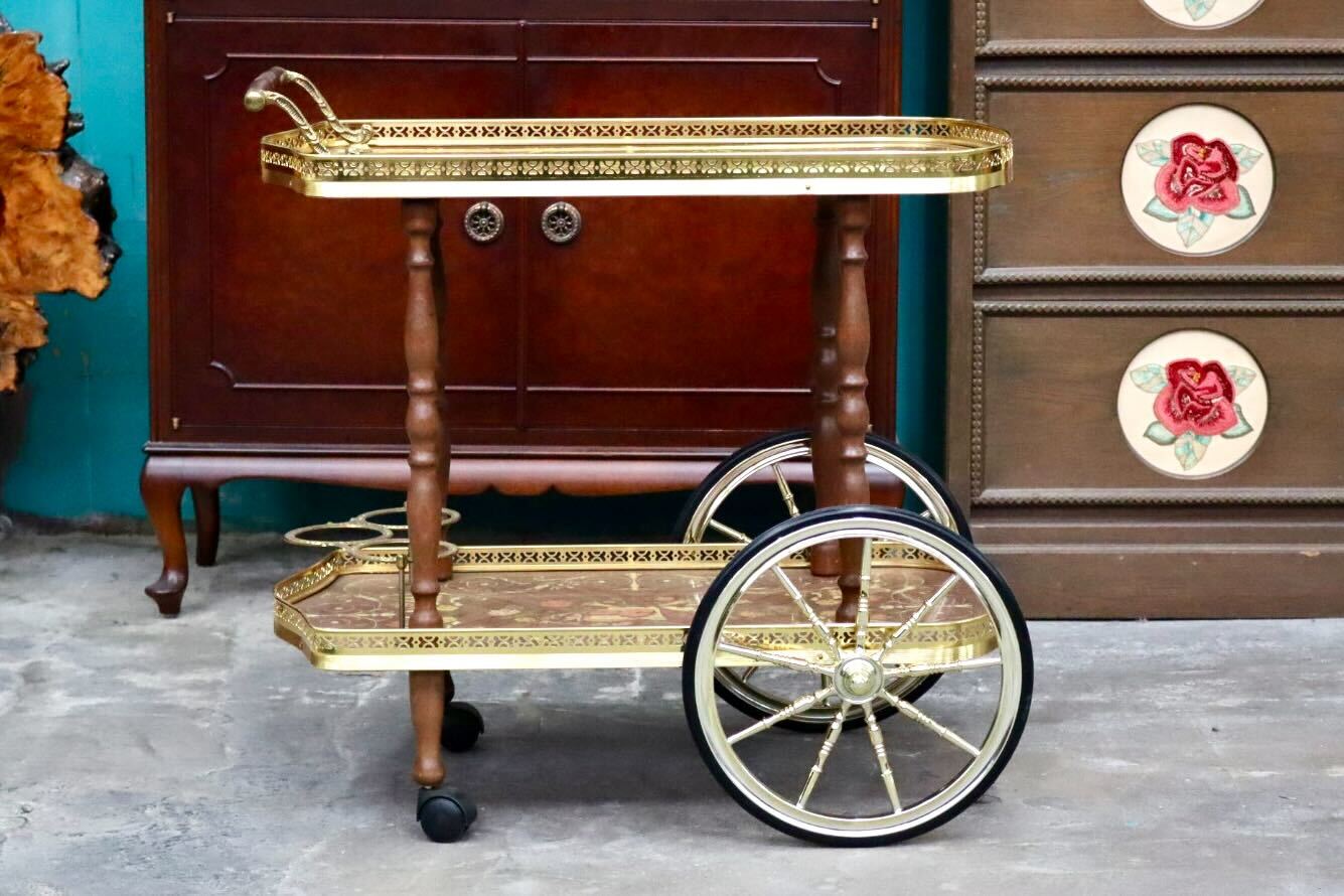 GMIS501○イタリア製 キッチンワゴン 配膳ワゴン ワインラック サイドテーブル キャスター 象嵌細工 クラシック アンティーク