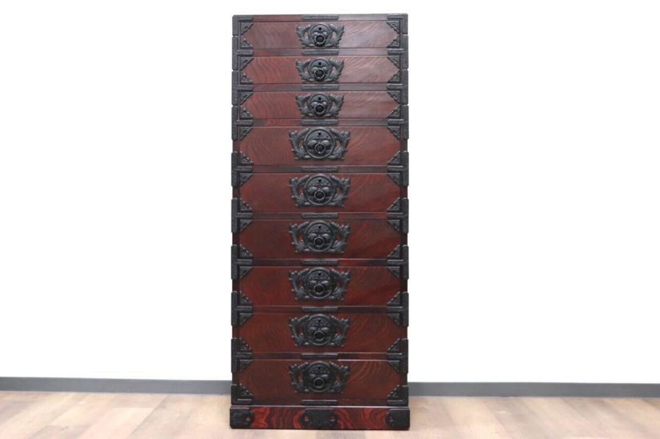 GMHS32○岩谷堂箪笥 整理箪笥 時代箪笥 9段チェスト 和箪笥 伝統工芸 和家具 漆塗り 欅材 南部鉄器 民芸家具 最高級 和モダン 美品
